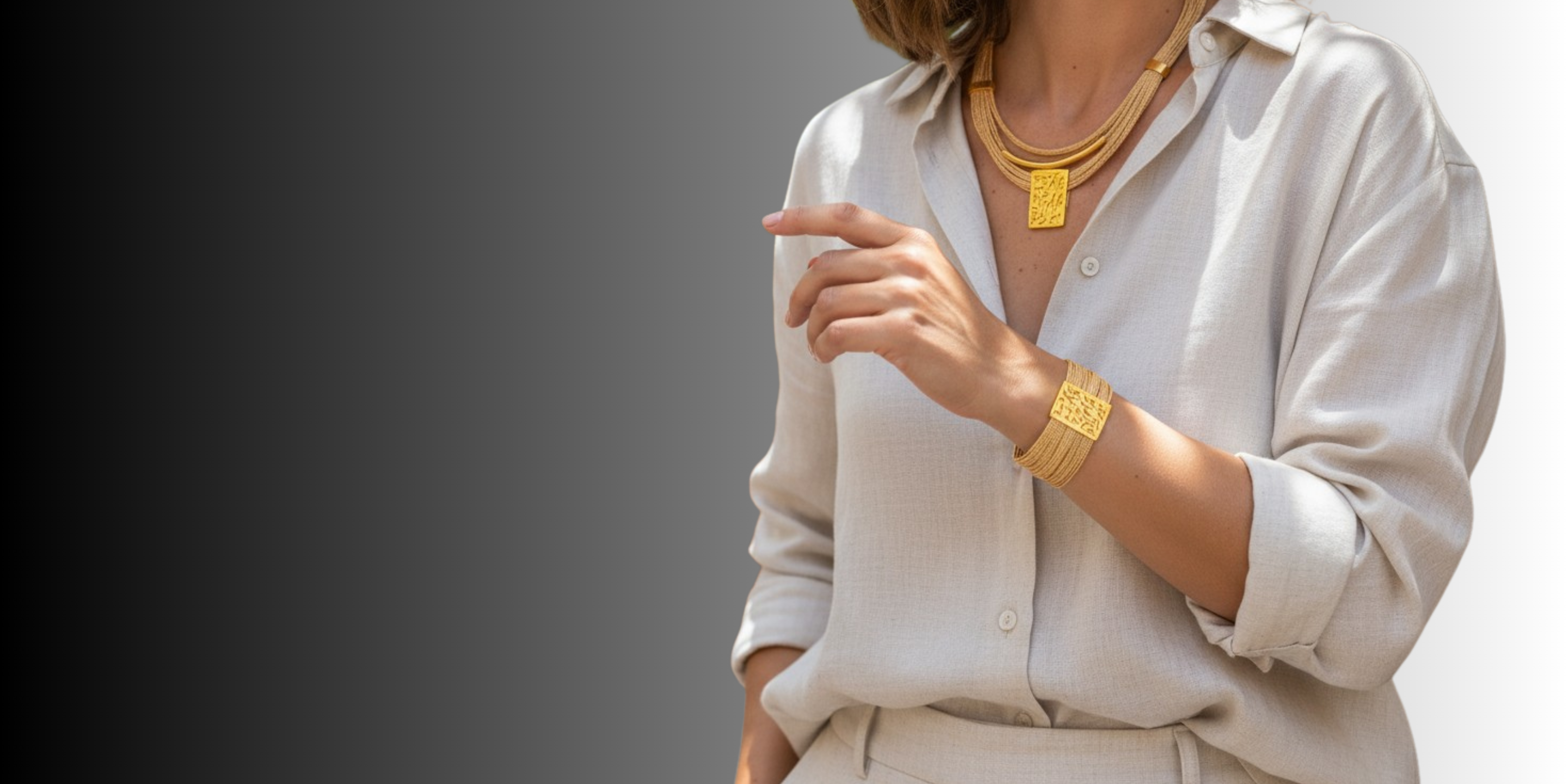 Model wearing new arrival jewelry pieces with refined and modern design|Purplee Store