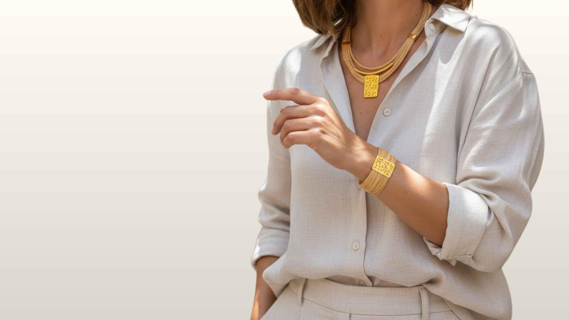 Model wearing new arrival jewelry pieces with refined and modern design|Purplee Store