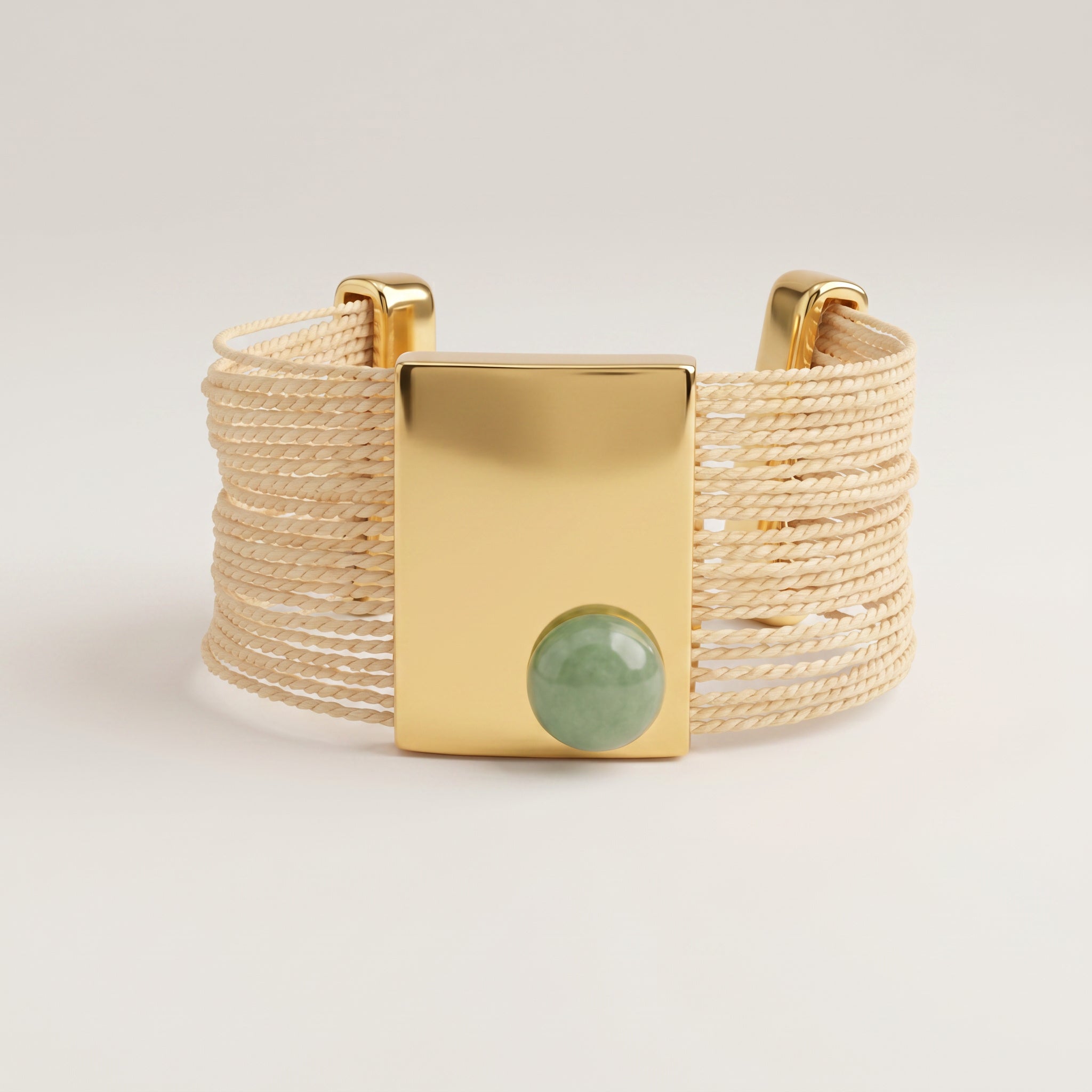 Purplee Store Buriti Coralis Bracelet | Exotic Vegan Silk on green stone on a light beige background