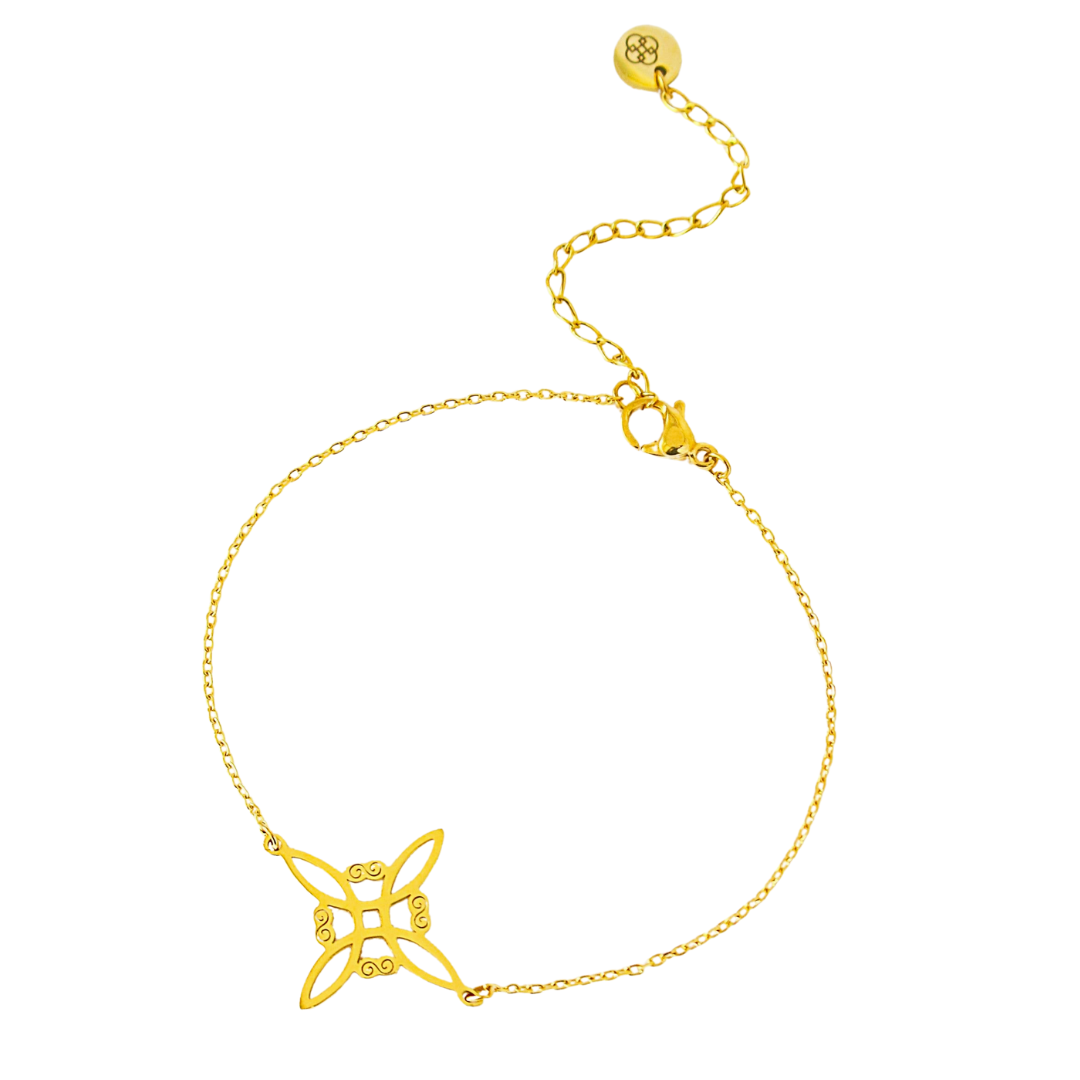 Pulsera delicada de acero inoxidable con baño de oro y nudo de bruja – joya minimalista ajustable para mujer de Purplêe Store
