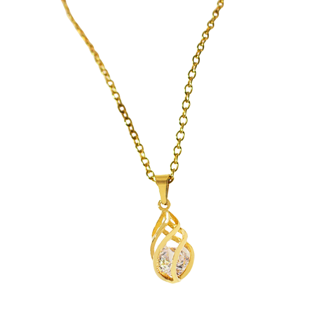 Collar dorado con colgante de circonia cúbica envuelta en diseño espiral – joya elegante para mujer de Purplêe Store