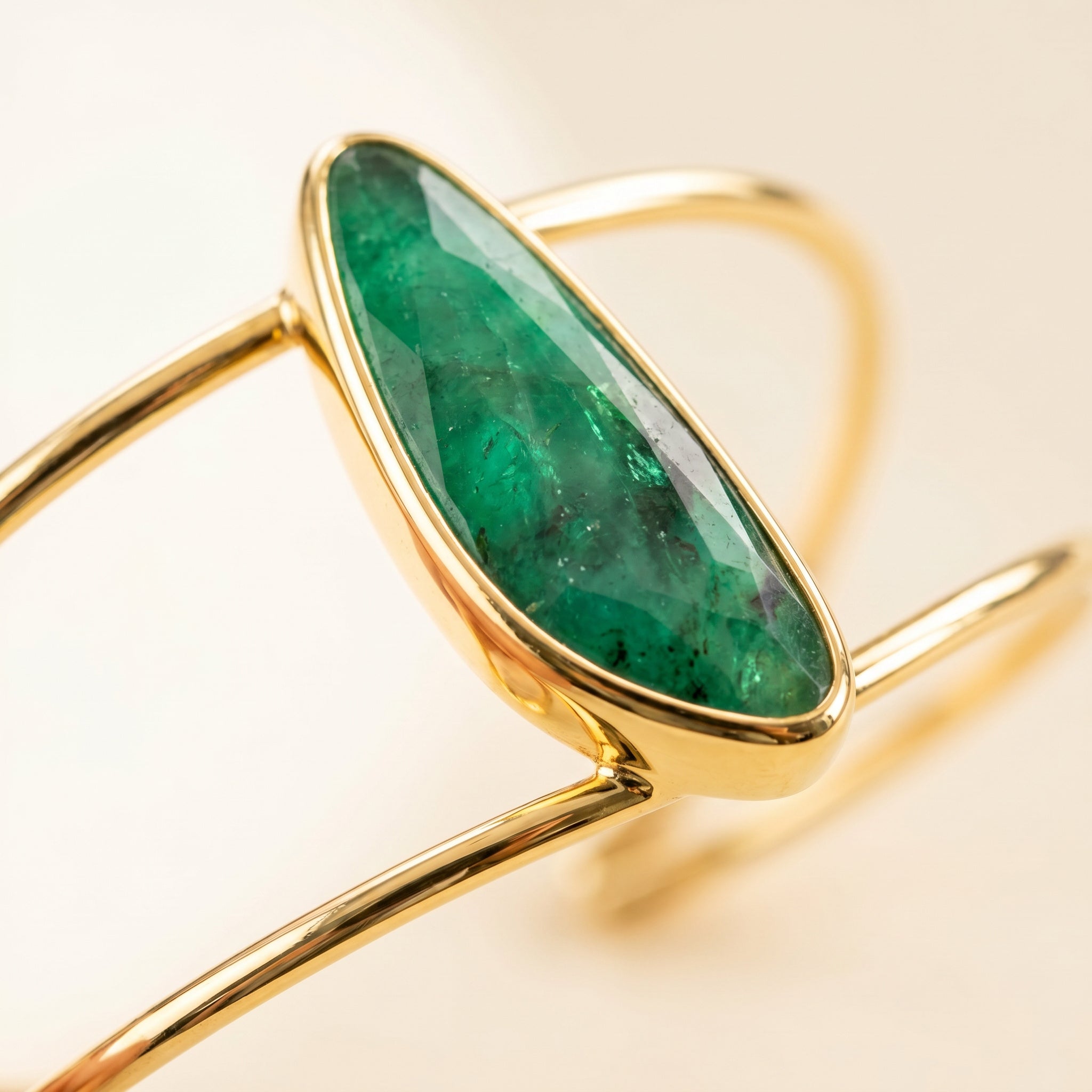 Close-up at Purplee Store ELAN Emerald Sculptural Cuff