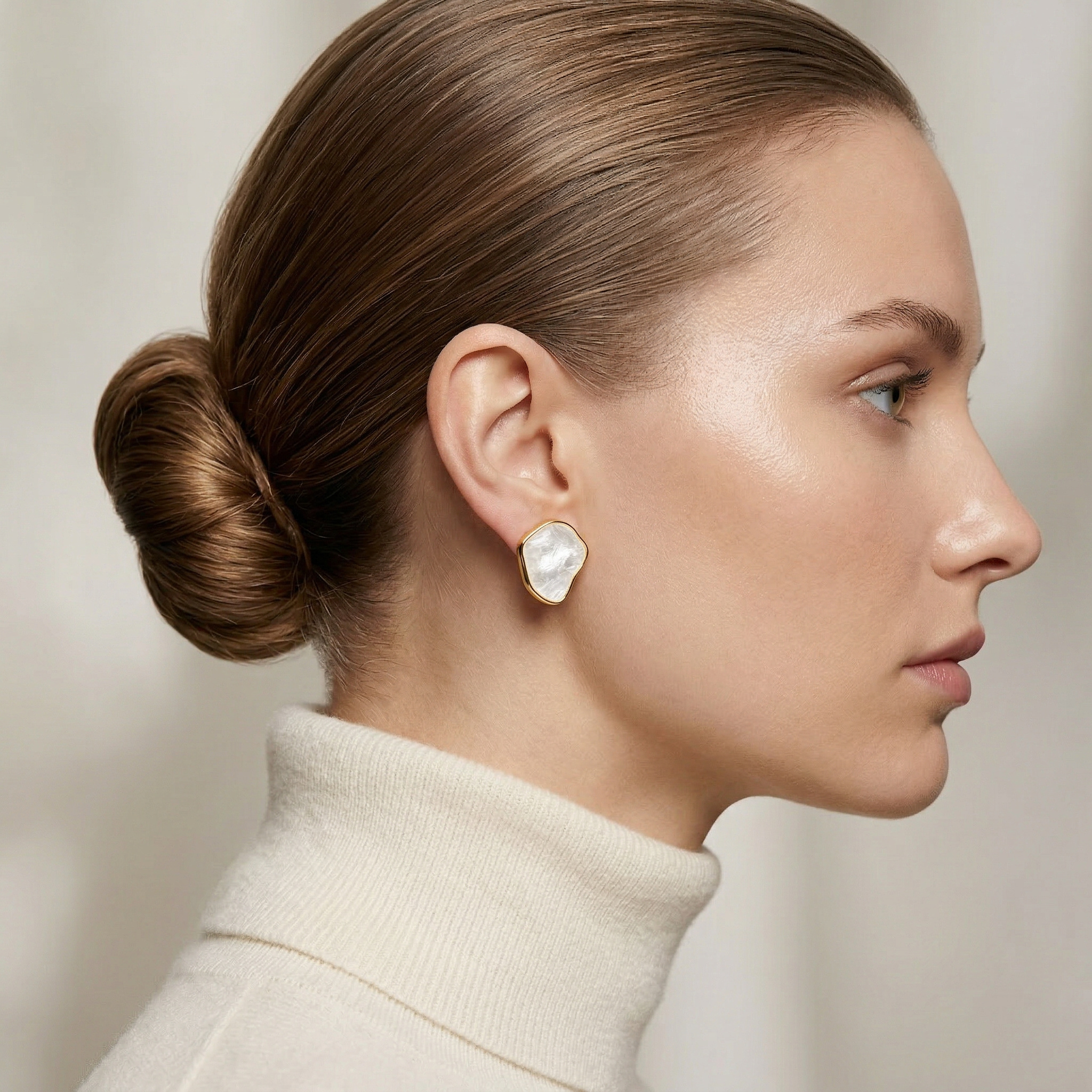 Elegant woman using a Purplee Store Earthly Opulence Sublime Gemstone Studs