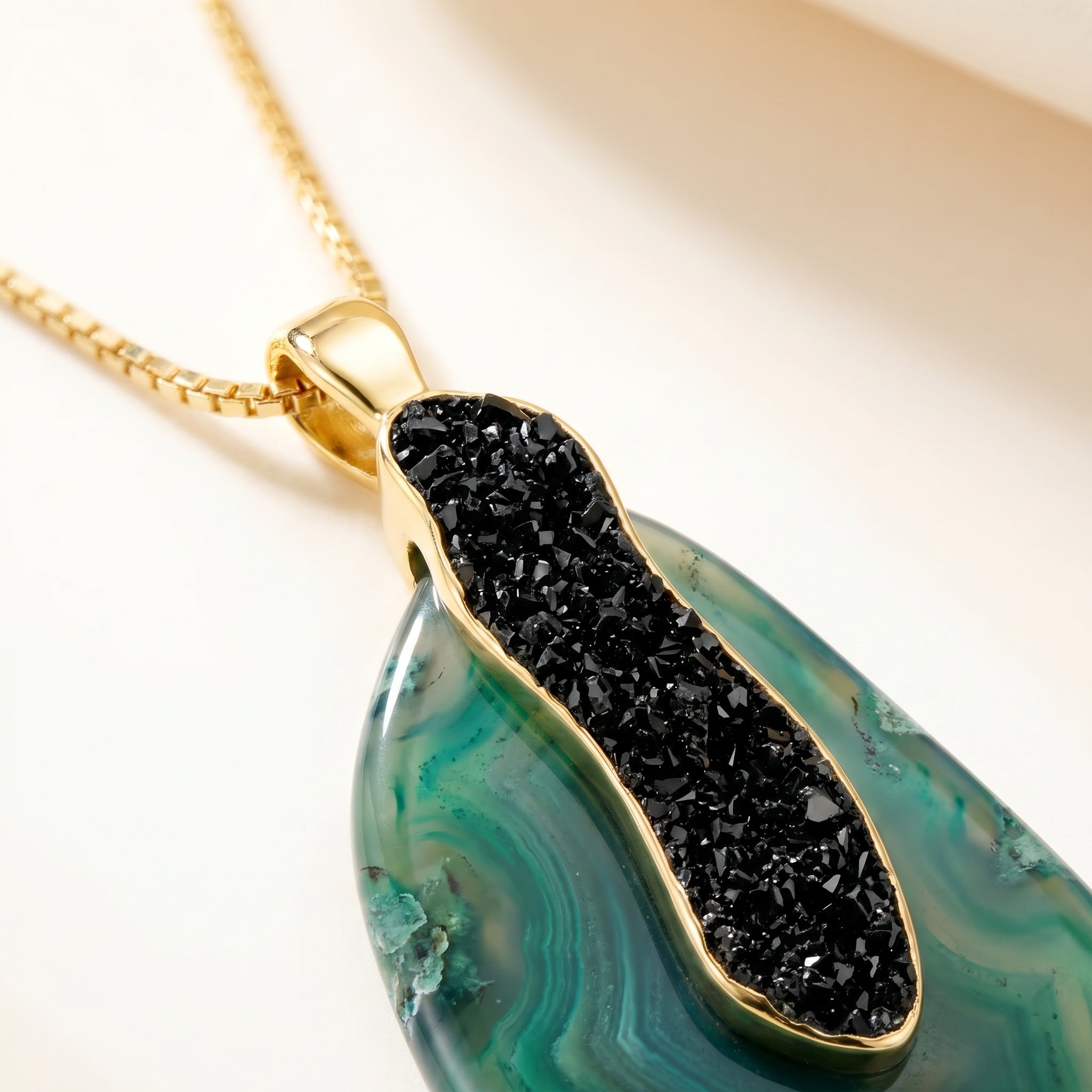 Earthly Opulence Emerald Gemstone Necklace -Purplee Store on a beige background
