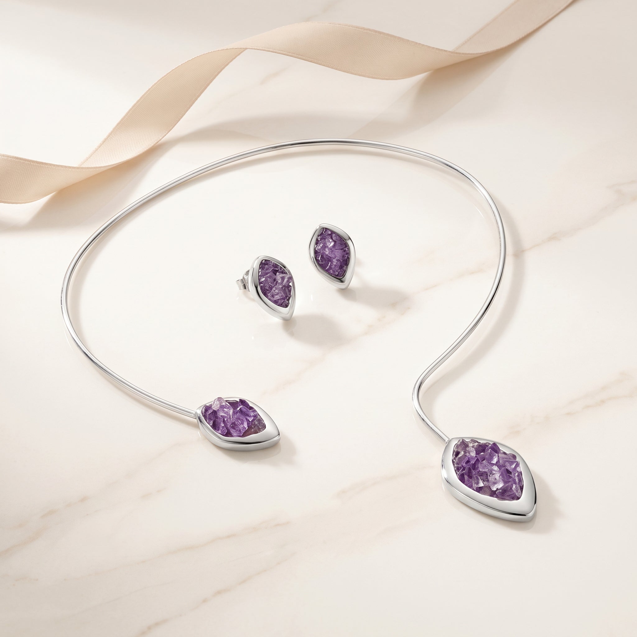 Purplee Store PIORELLI Statement Amethyst Choker set on a light background