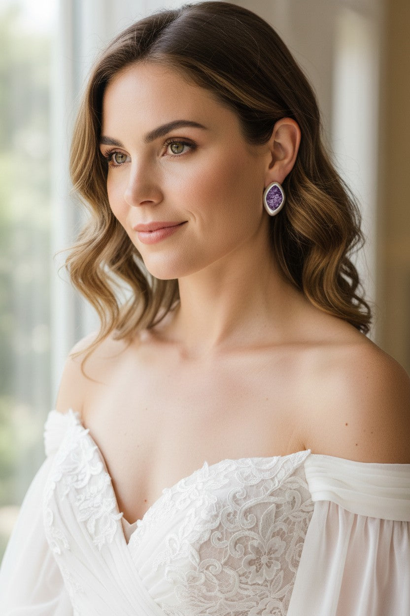 Bride using a PRELIA_Earrings-Mod3-Purplee_Store