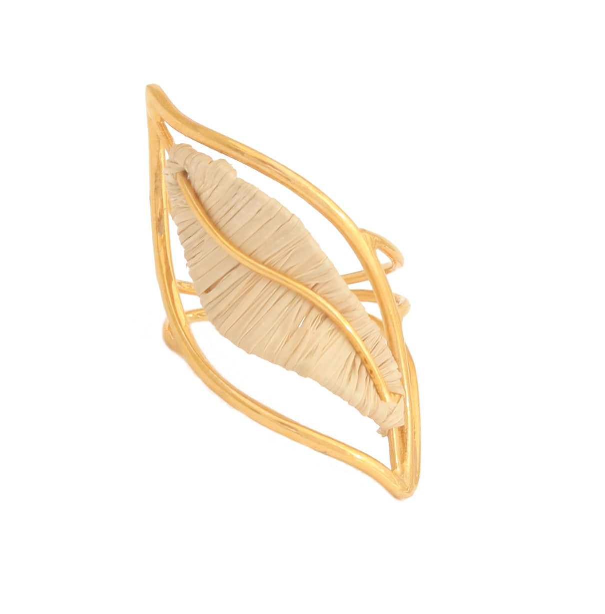 Anillo regulable en forma de hoja hecho de paja Buriti y oro 18k Purplee Store
