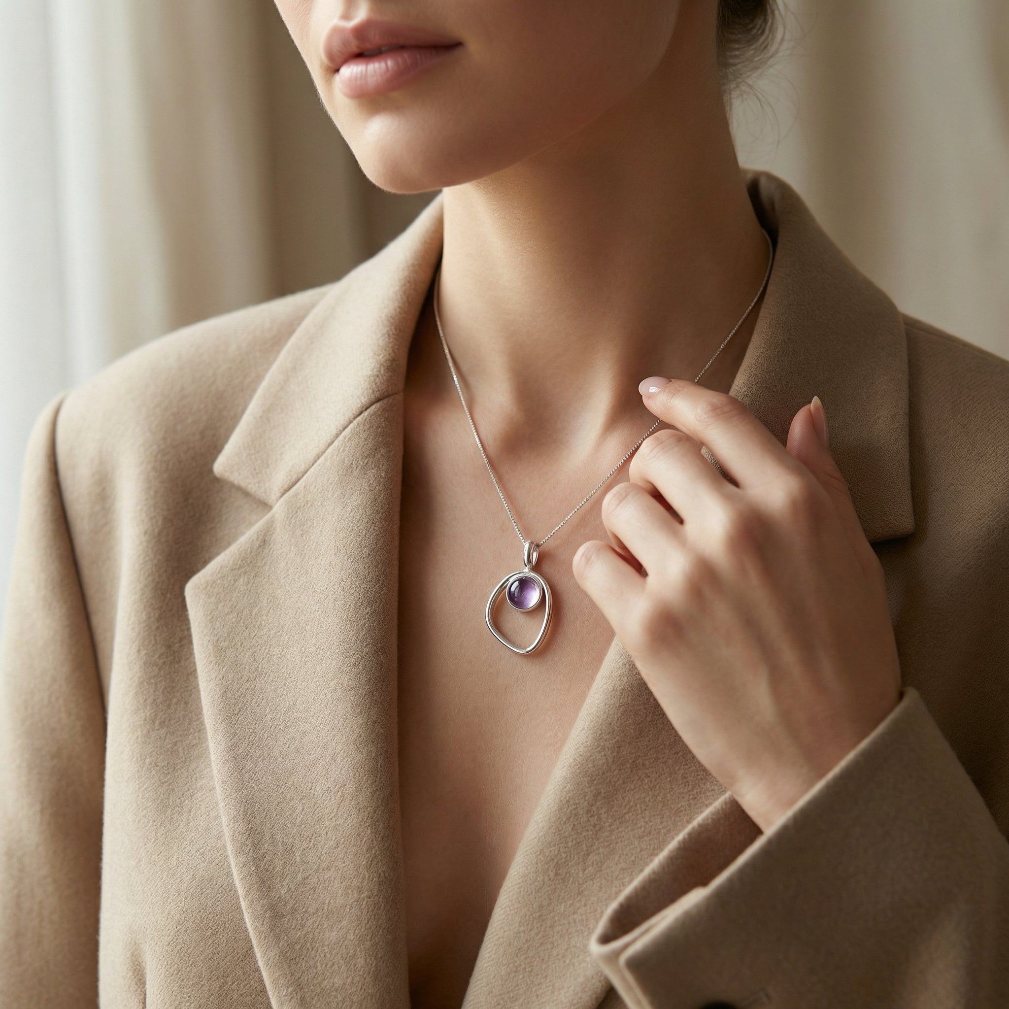 Amethyst Birthstone Necklace - Sterling Silver | Luxury handcrafted jewelry with natural materials and genuine stones - Purplee Store