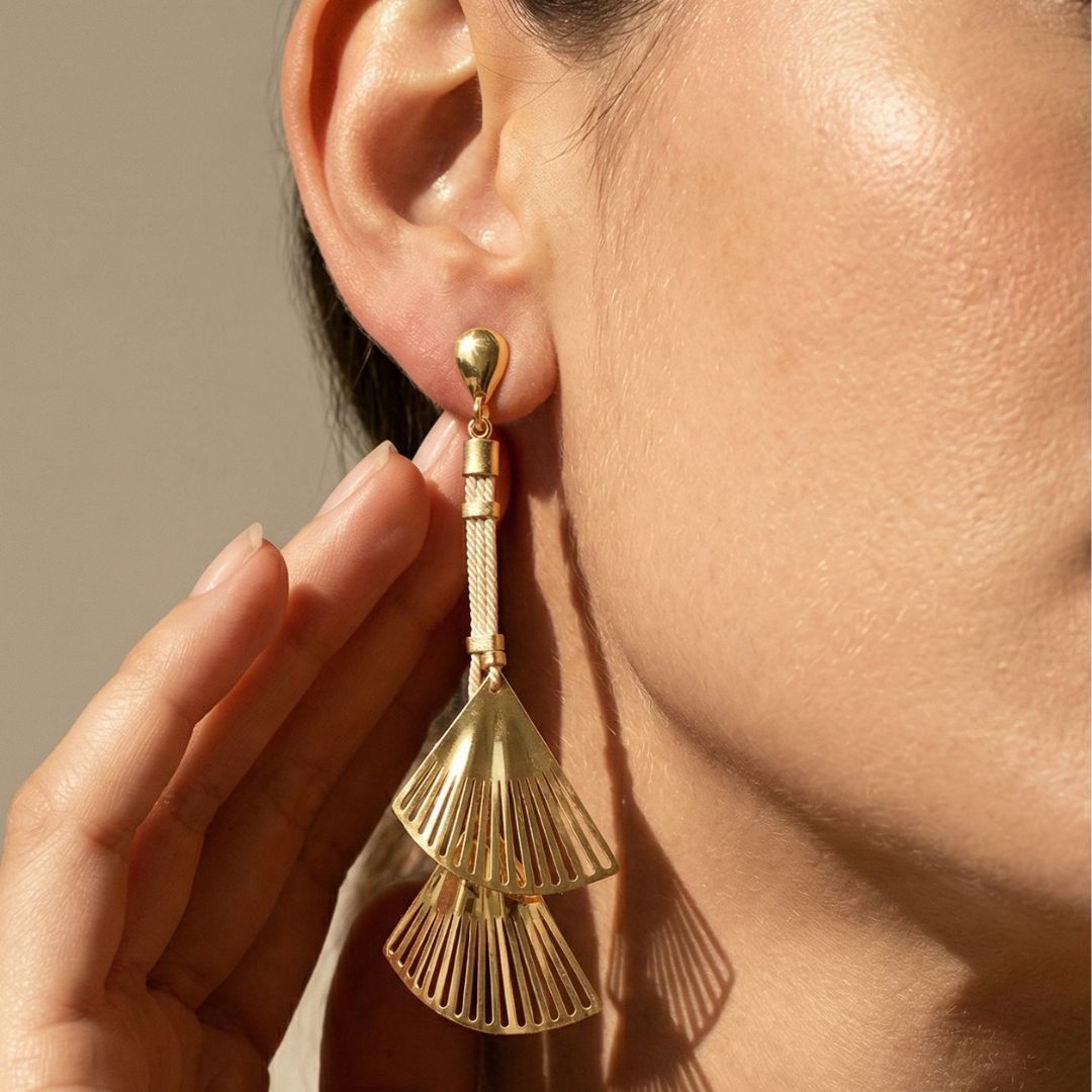 Buriti Handcrafted Reflective Earrings with 18k Gold Finish | Luxury handcrafted jewelry with natural materials and genuine stones - Purplee Store
