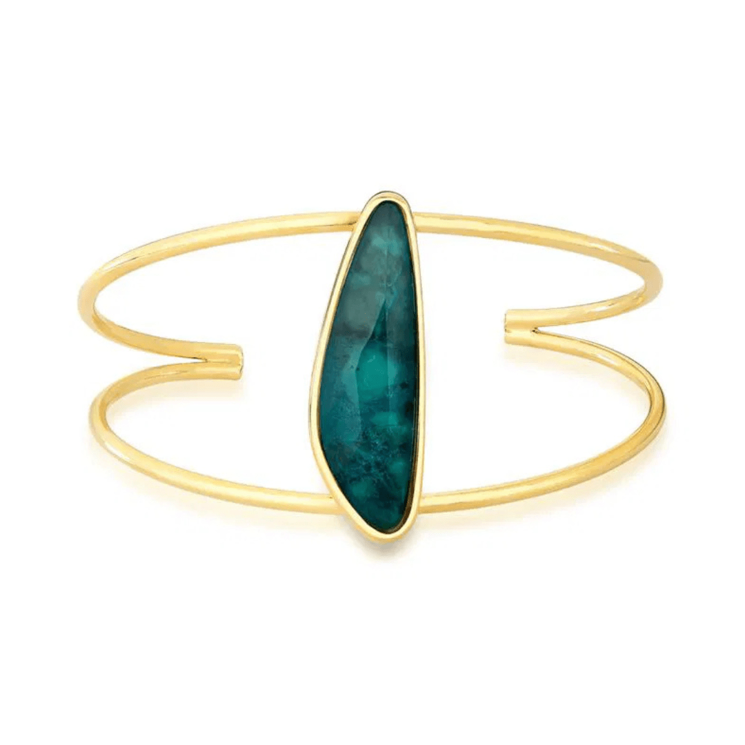 ELAN Emerald Sculptural Cuff – 24K Gold Multilayer Plated Eco - Luxury jewelry with genuine stones - Purplee Store