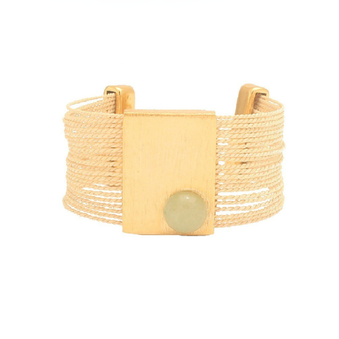 Pulsera Quartzo Verde de Purplêe Store hechos a mano en palha de burití con piedra natural intercambiable (ágata, cuarzo verde o madreperla) – joyas sostenibles de diseño minimalista