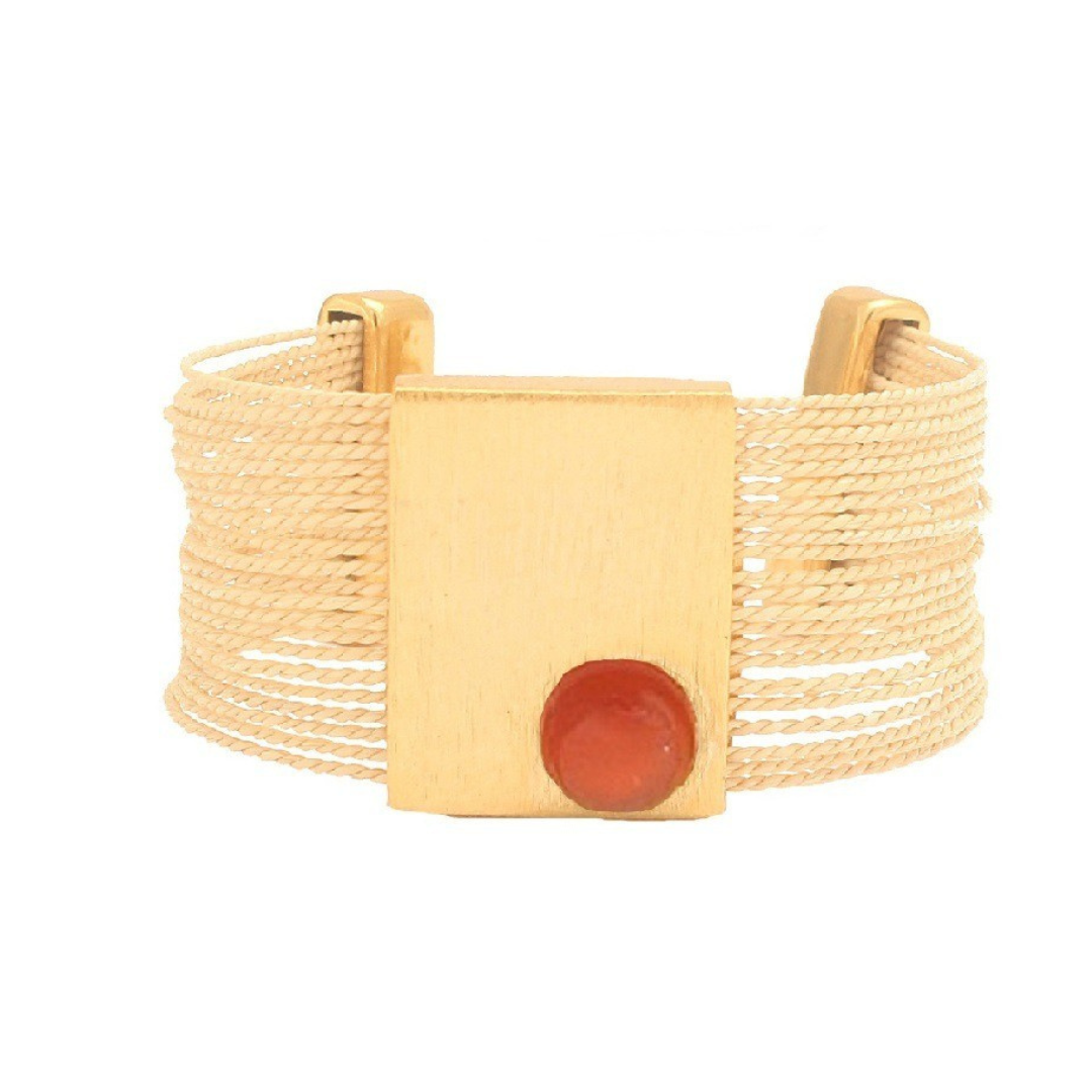 Pulsera Agata de Purplêe Store hechos a mano en palha de burití con piedra natural intercambiable (ágata, cuarzo verde o madreperla) – joyas sostenibles de diseño minimalista