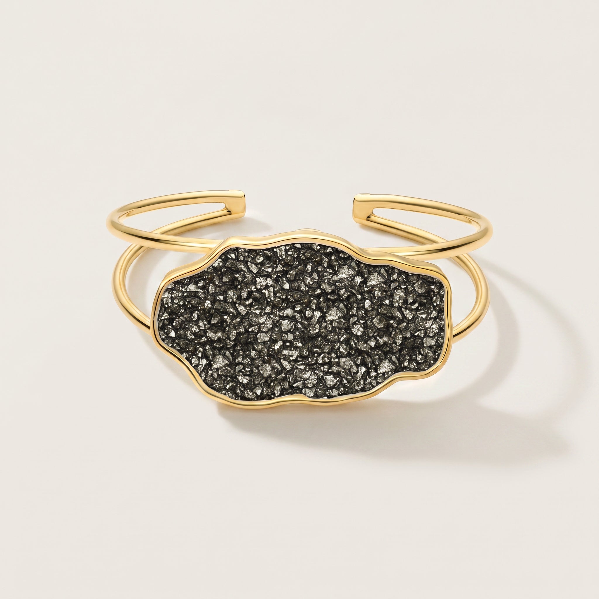 Earthly Opulence Golden Fire Pyrite Cuff|Purplee Store on a beige background