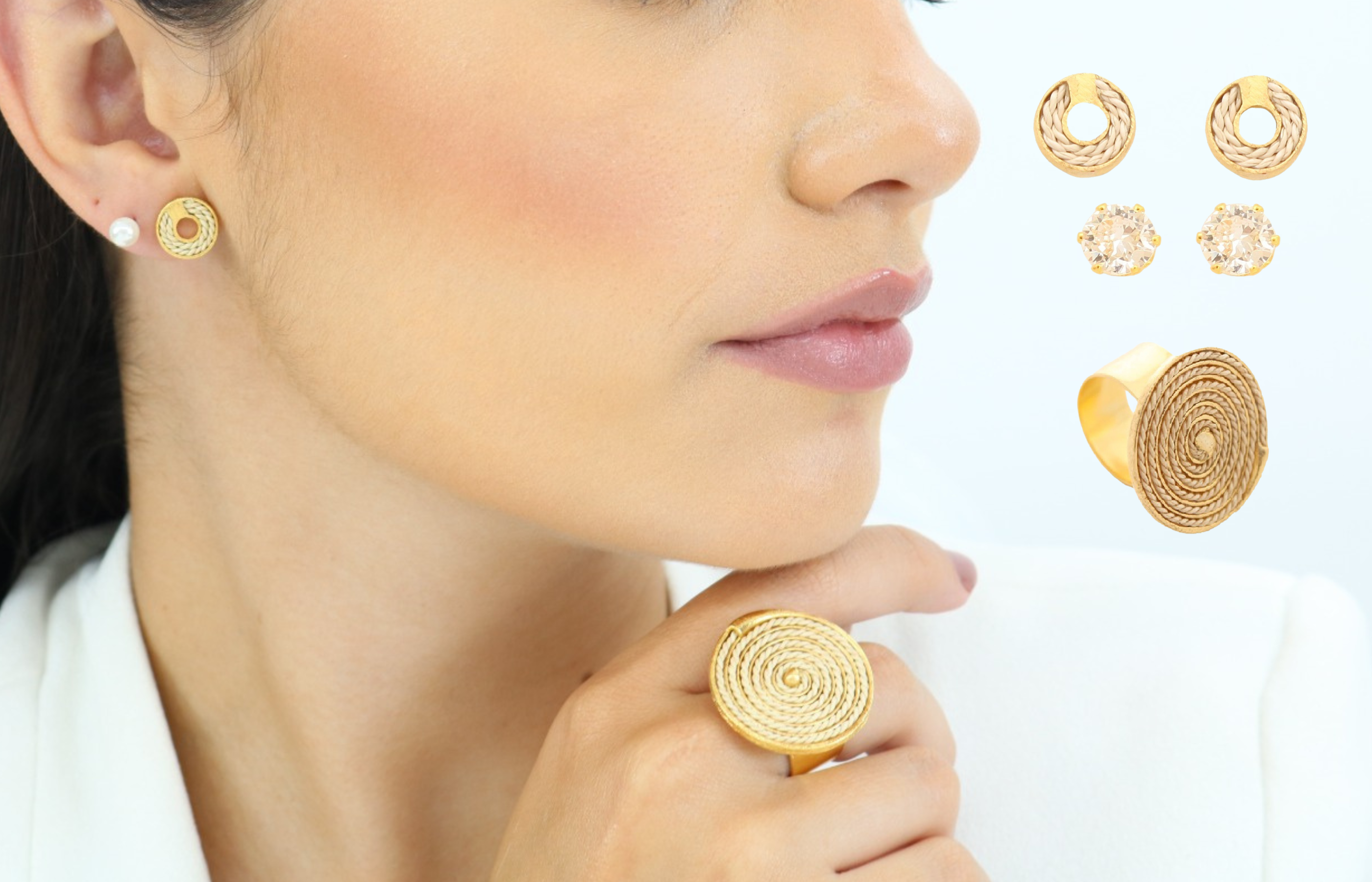 Anillo ajustable de acero inoxidable waterproof con detalles en fibra natural de Burití – joya sostenible Purplêe Store