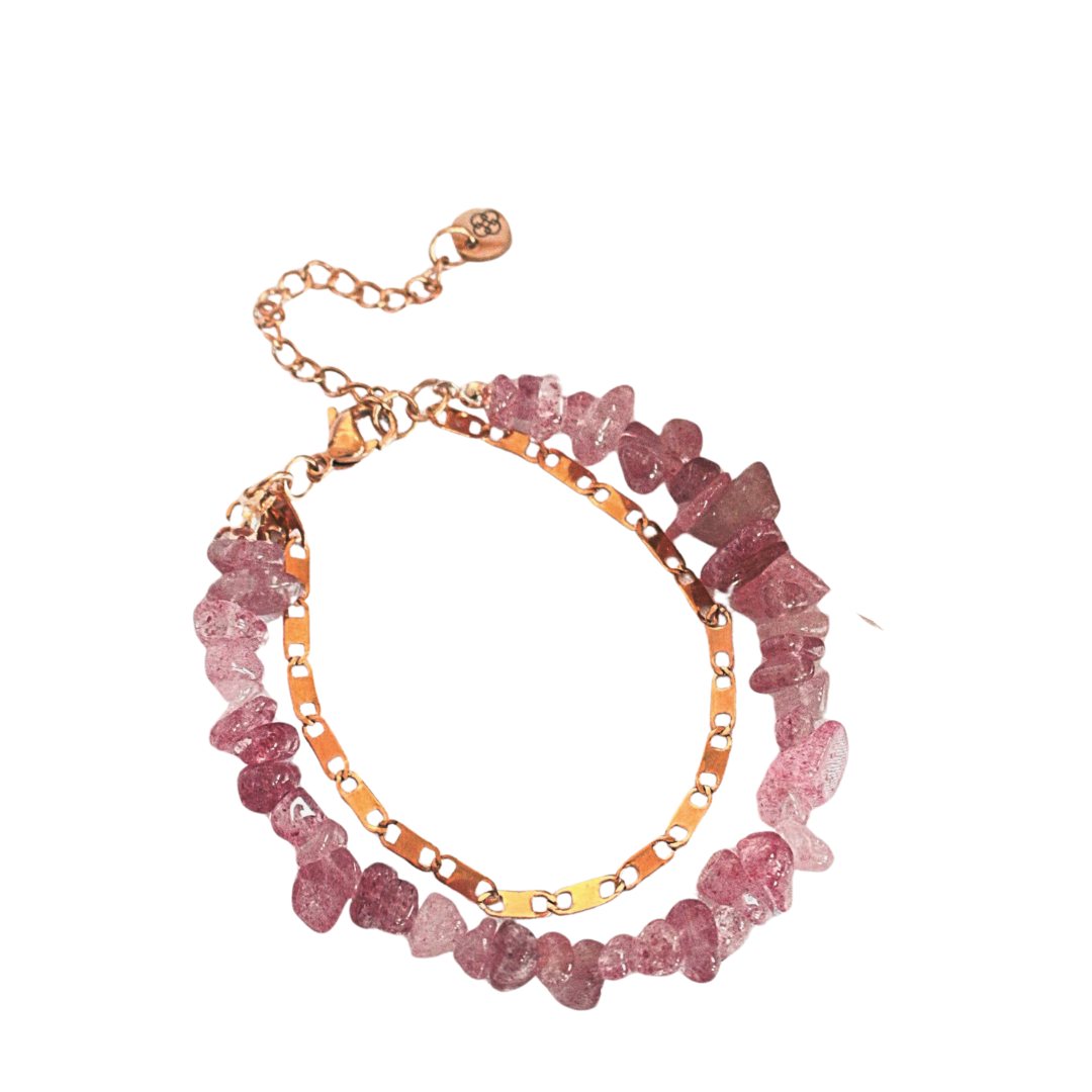 Pulsera doble de piedras naturales rosadas y cadena dorada – joya artesanal para mujer de Purplêe Store