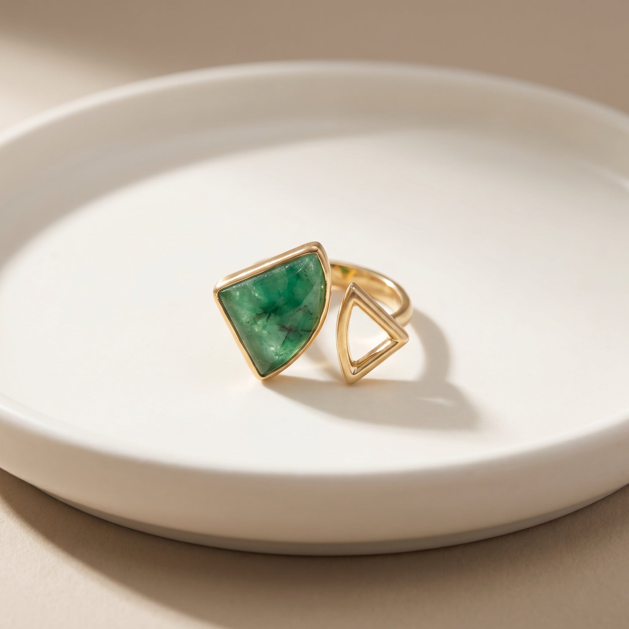 Purplee Store ELAN Geometric Bypass Ring on a white plate