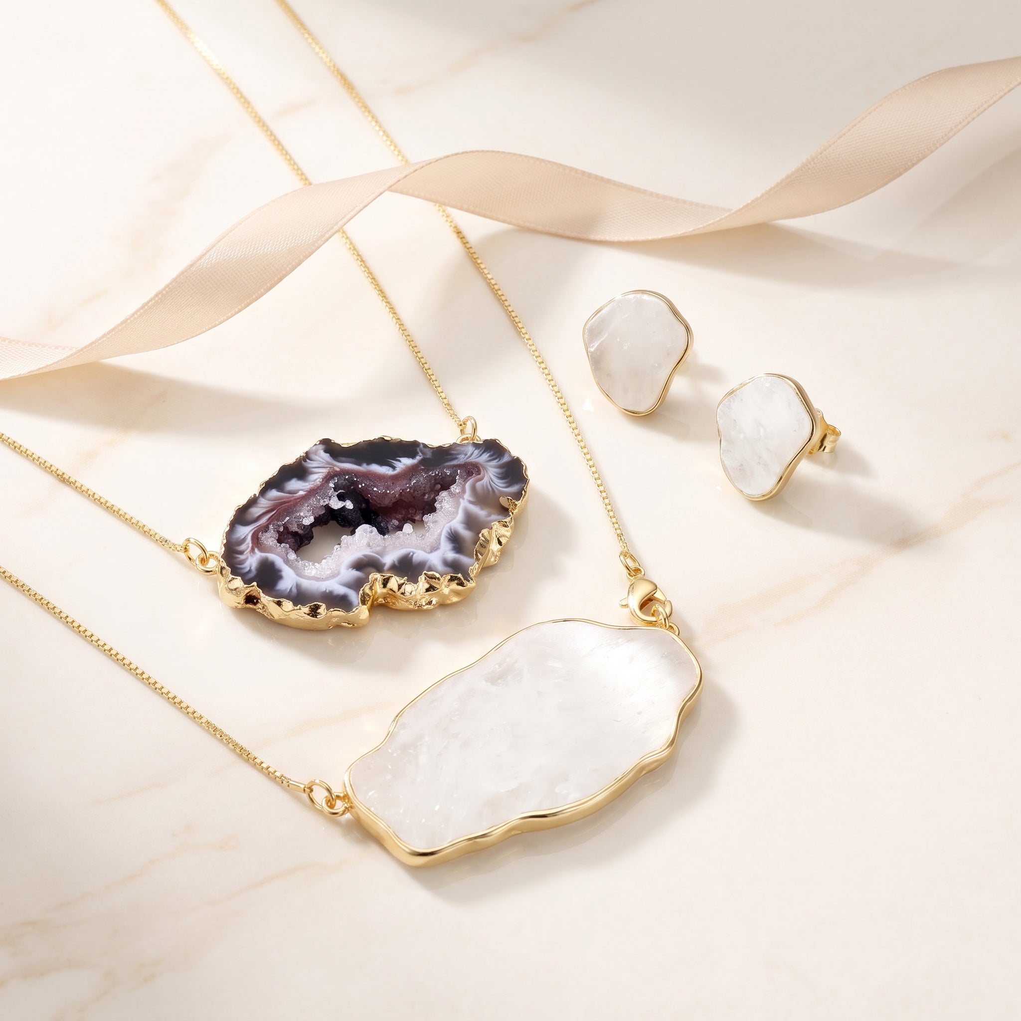 Earthly Opulence Sublime Gemstone Set-Purplee Store on a beige fabric background
