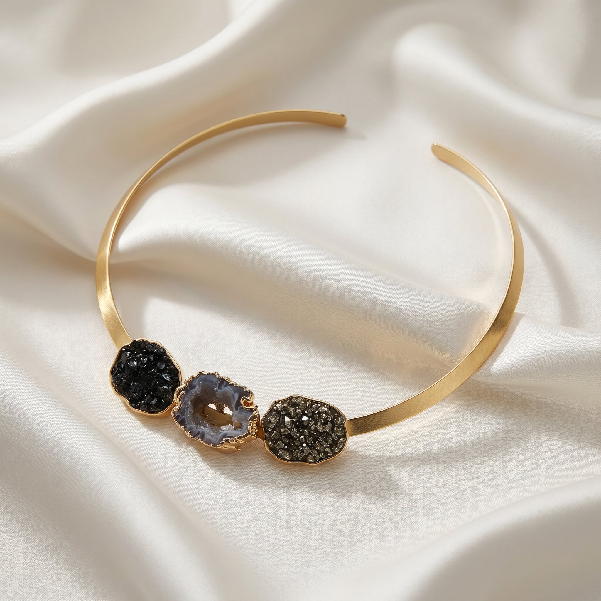 Earthly Opulence Triple Power Gemstone Choker - Purplee Store on a white fabric background