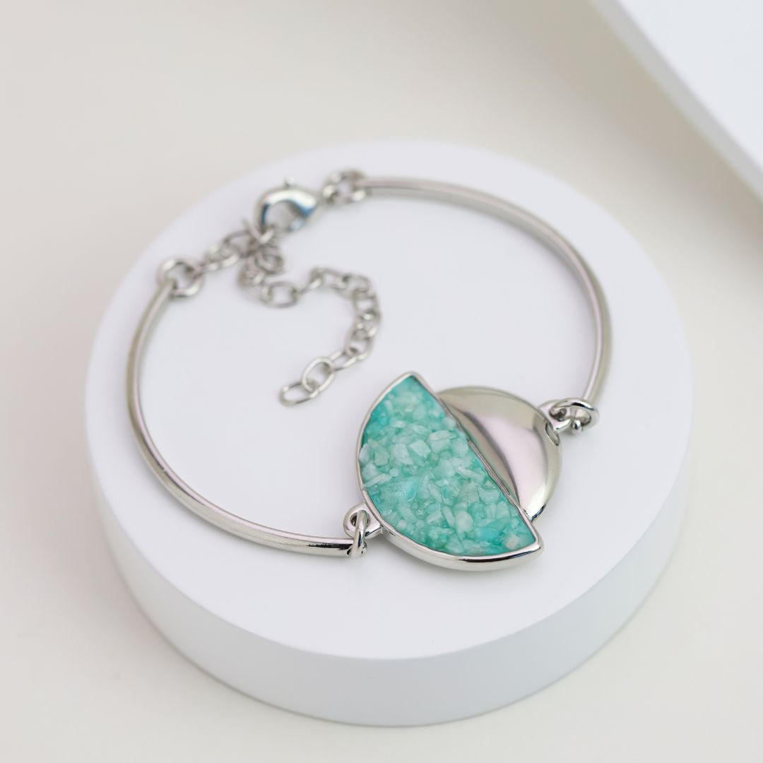 Green Amazonite Rhodium Bracelet - Bridal Jewelry|Purplee Store