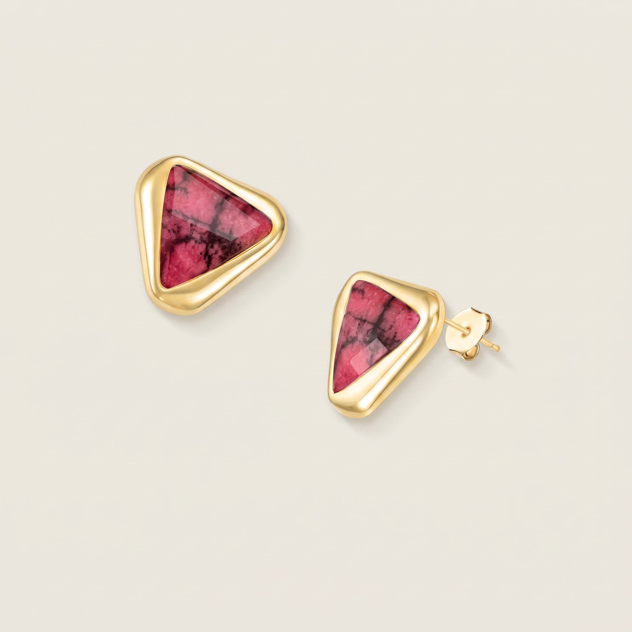 Purplee Store ICON Eclipse Rhodonite Statement Earrings on a beige background