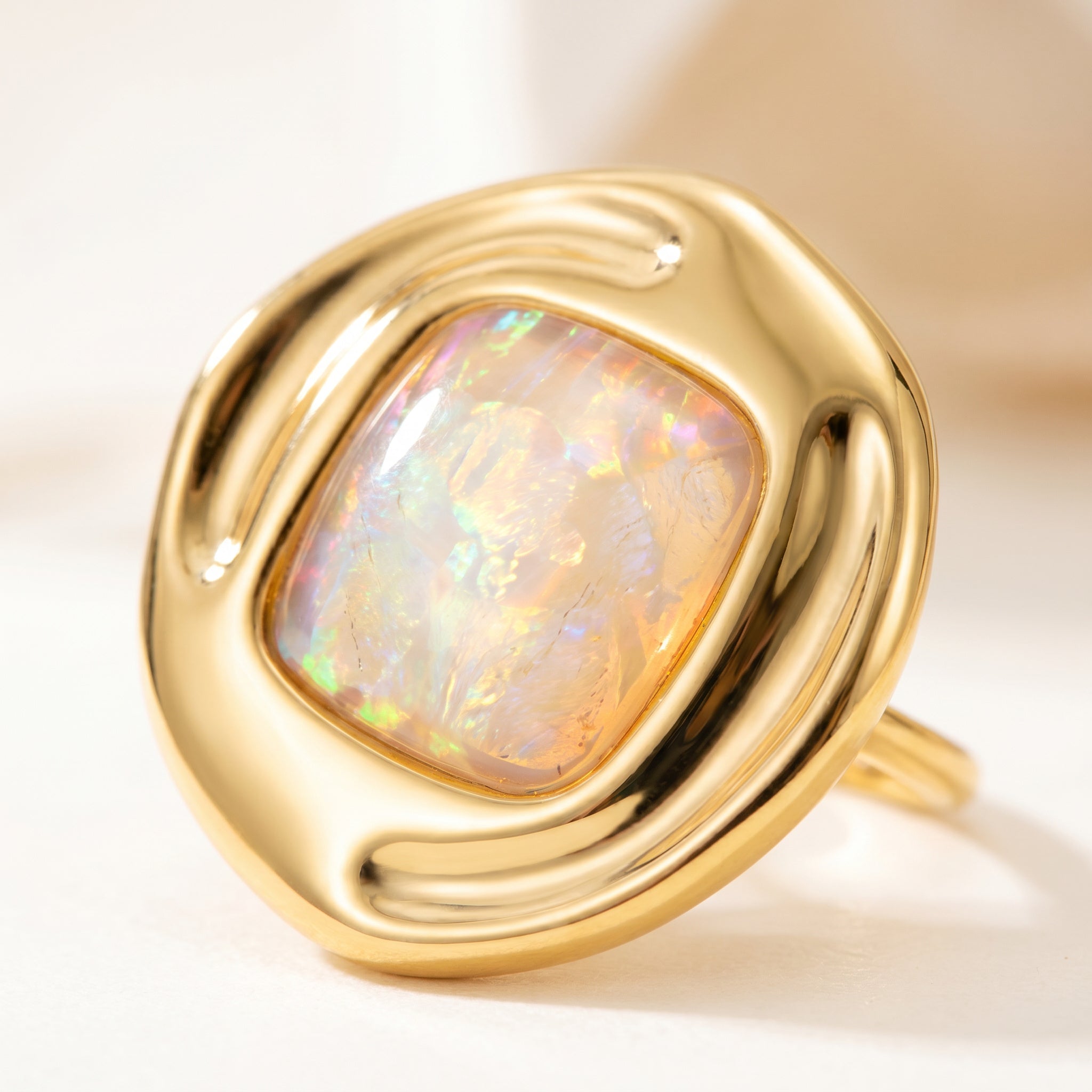 Purplee Store ICON Nautilus Opal Premium Ring on a light background