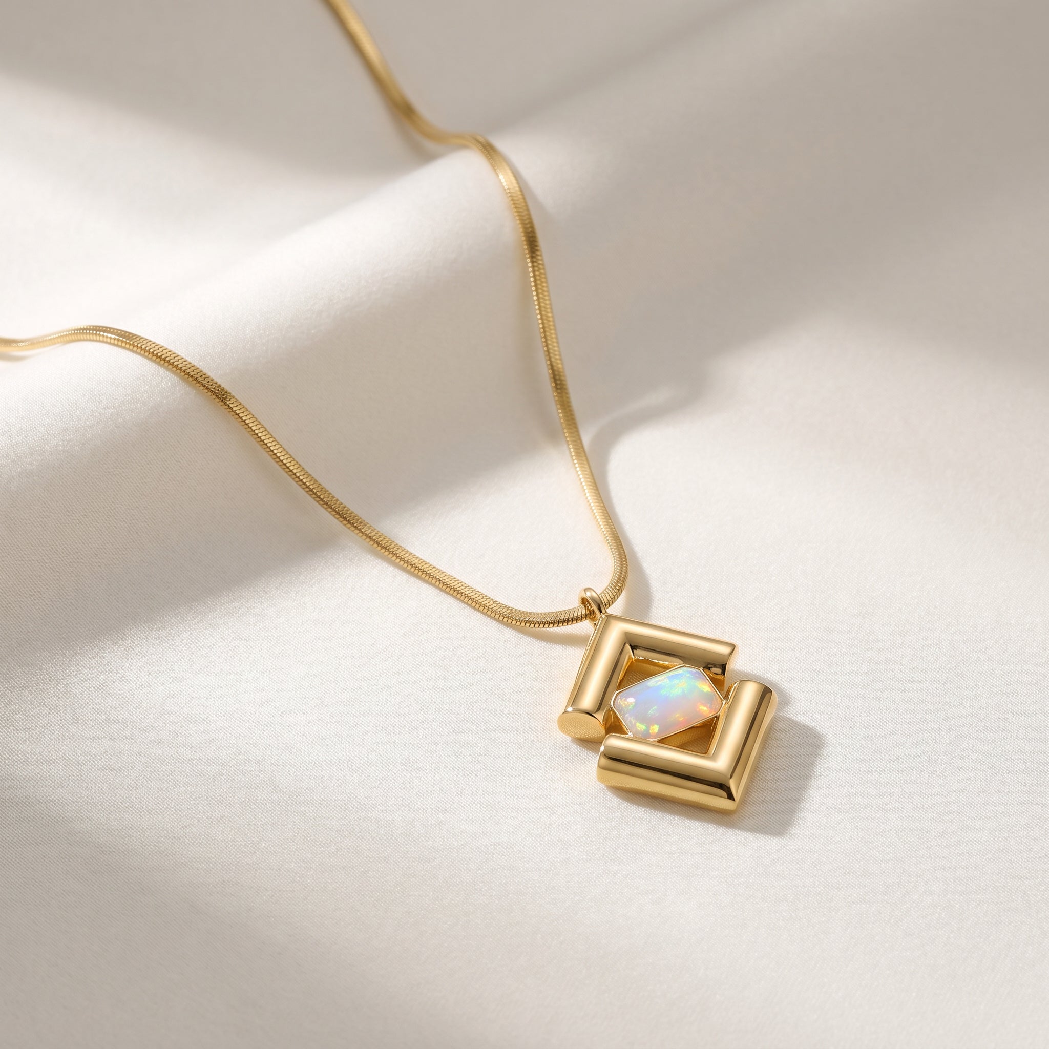 PurpIee Store ICON Prism Opal Luxury Necklace  on a light beige background