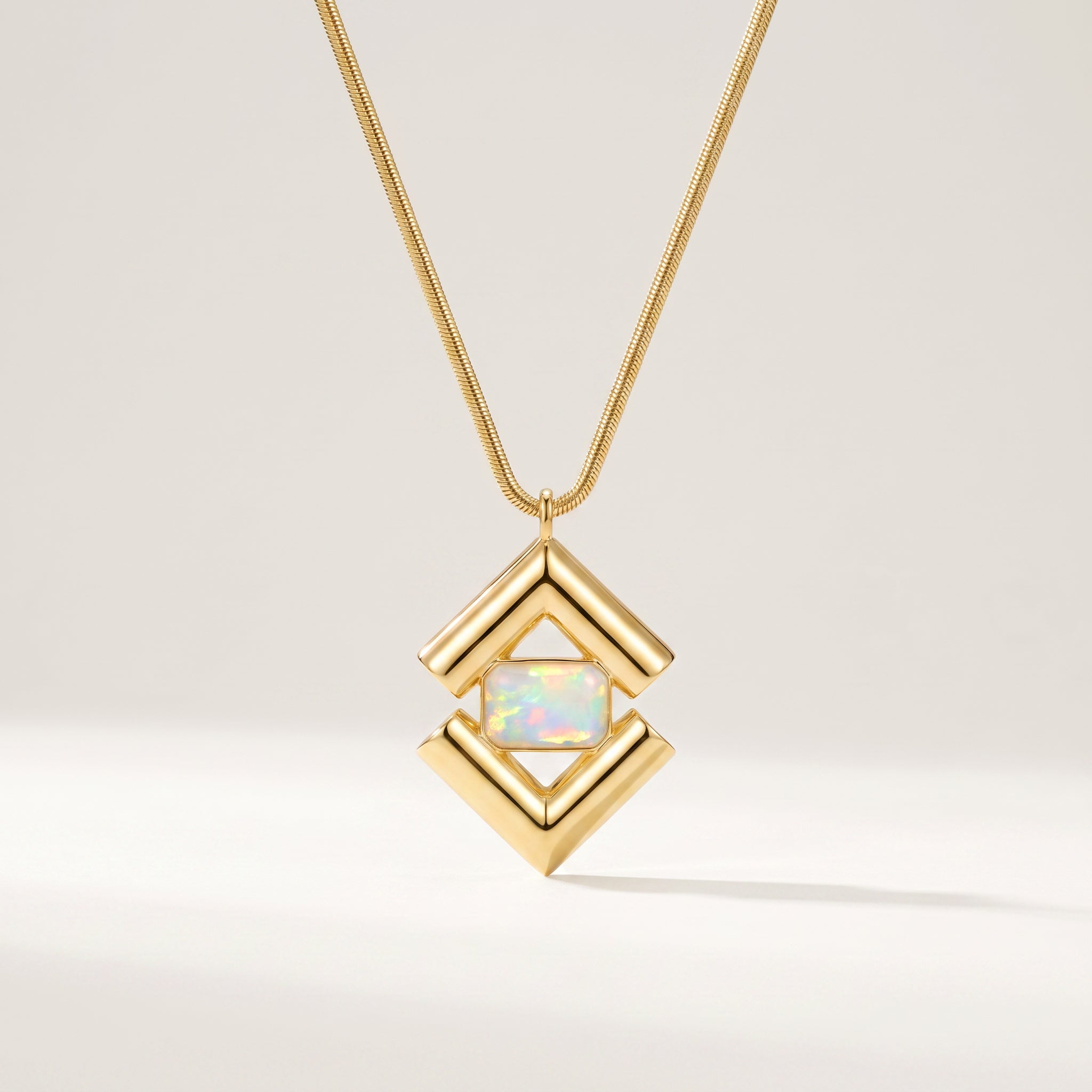 PurpIee Store ICON Prism Opal Luxury Necklace on a light beige background