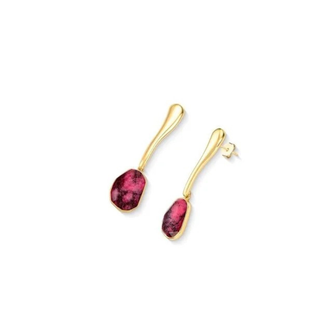 ICON Flow Earrings in 18k Gold & Rhodonite