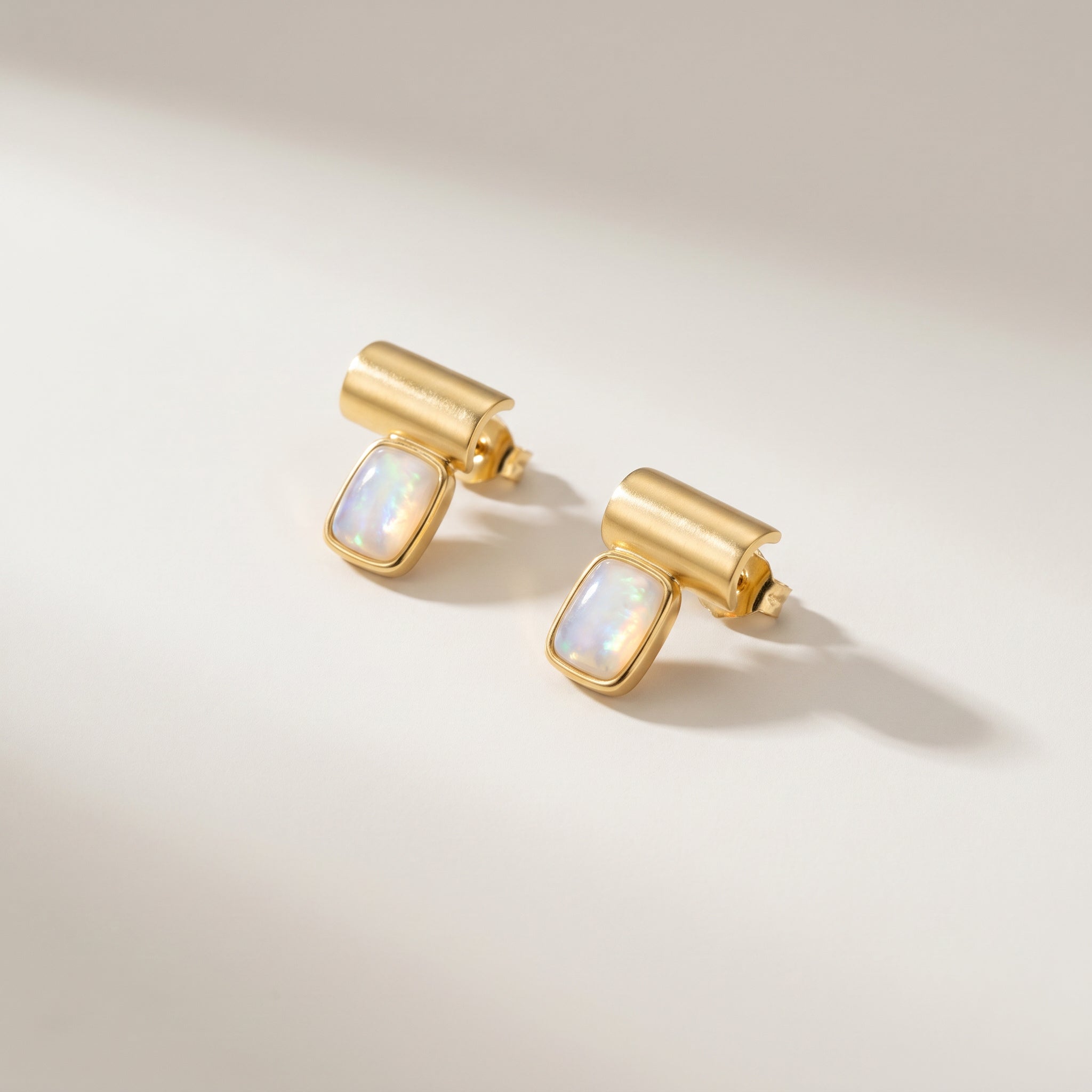 Purplee Store ICON Prism Opal Luxury Earrings on a light beige background