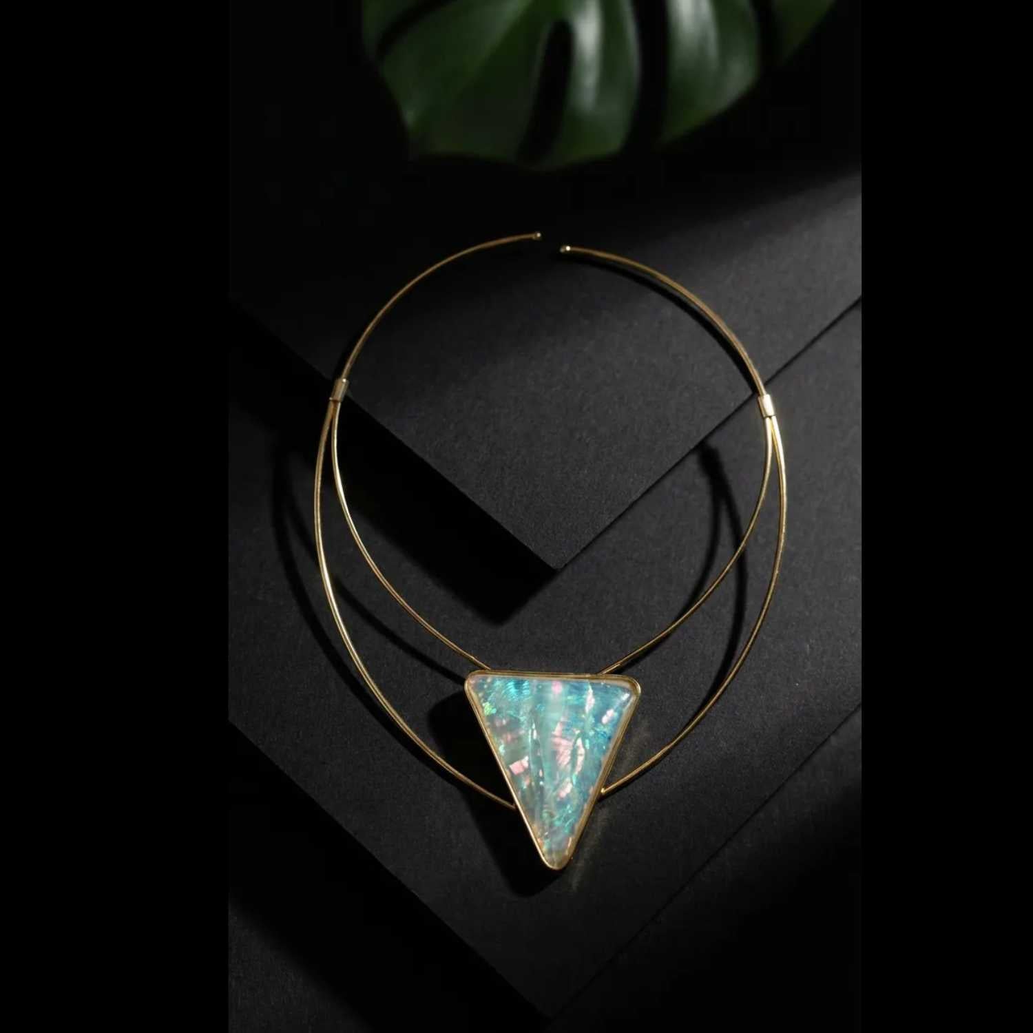 Luxury 24K Gold Plated Statement Necklace - Nautilus Sea Opal |Purplee Store