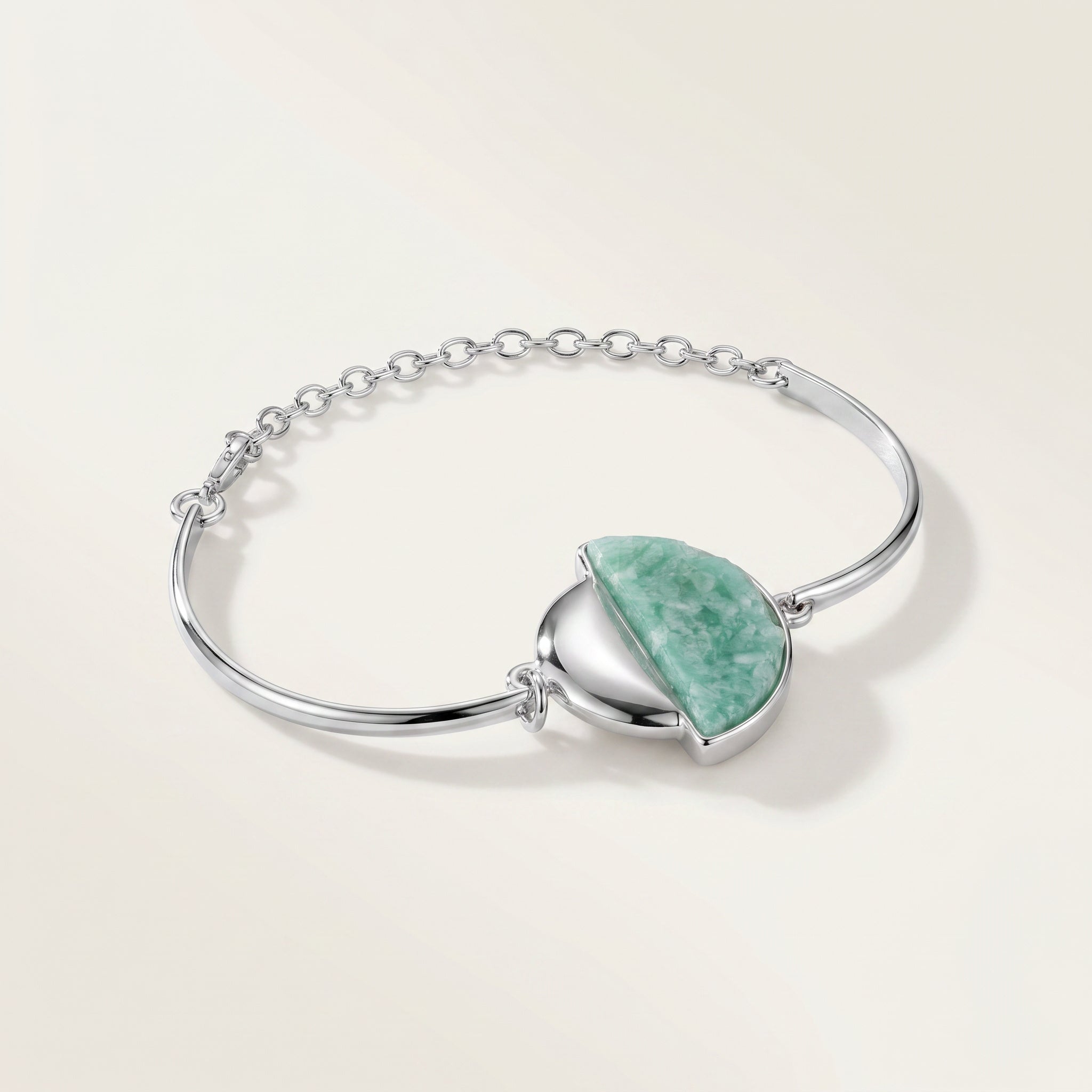 Purplee Store PIORELLE Green Amazonite Birthstone Bracelet on a light beige background
