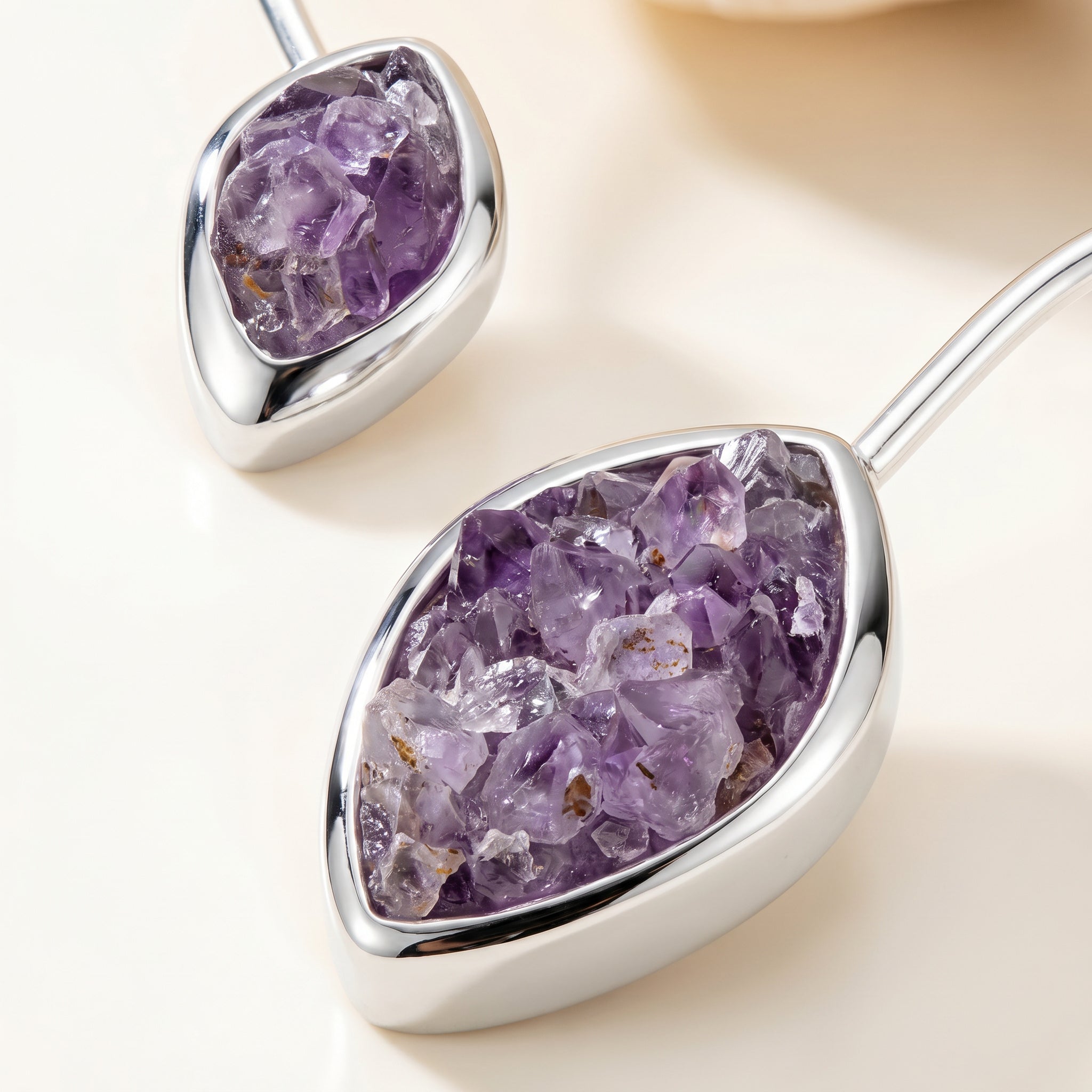 Teardrop-shaped Purplee Store PIORELLI Statement Amethyst Choker with purple gemstones on a light background