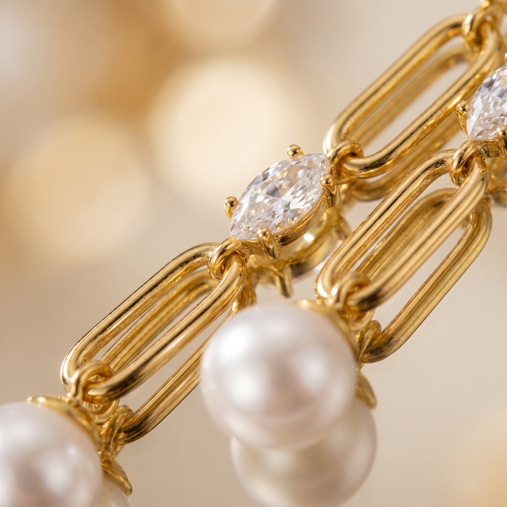 Close-up at Lumina Gemstone Link Gold Vermeil Earrings| Purplee Store