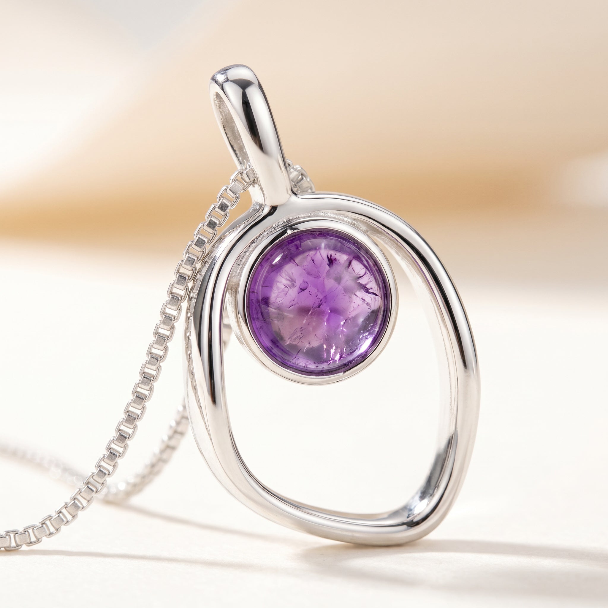 Close-up of Purplee Store PIORELLE Organic Amethyst Necklace on a soft background