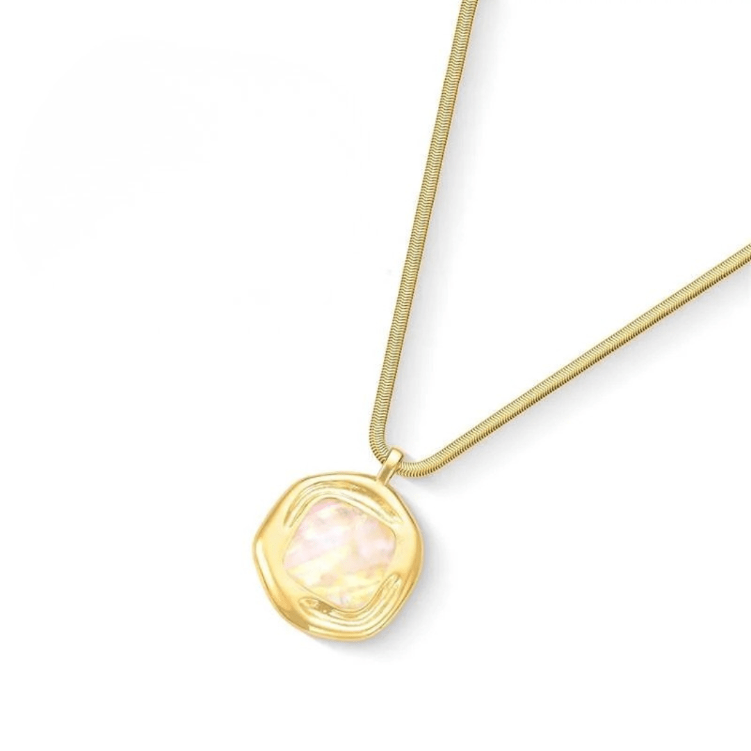 Architectural 24K Gold Plated Necklace with Genuine Opal of the Sea | Luxury handcrafted jewelry with natural materials and genuine stones - Purplee Store