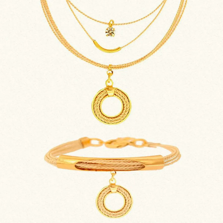 Conjunto de Collar y Pulsera mandala  hecho de paja Buriti y oro 18k  Purplee Store