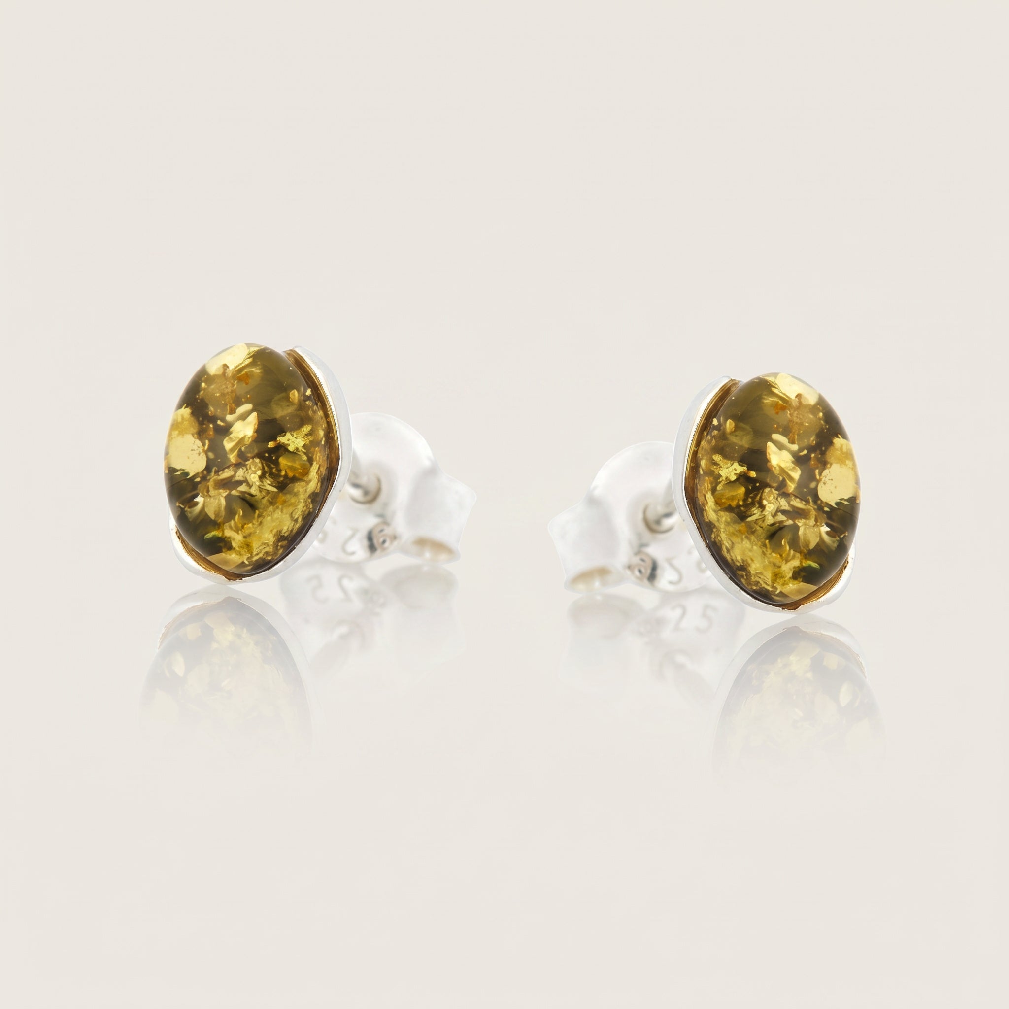 Pair of Amber Glow Forest Green 925 Silver Drops|Purplee Store on a light gray background