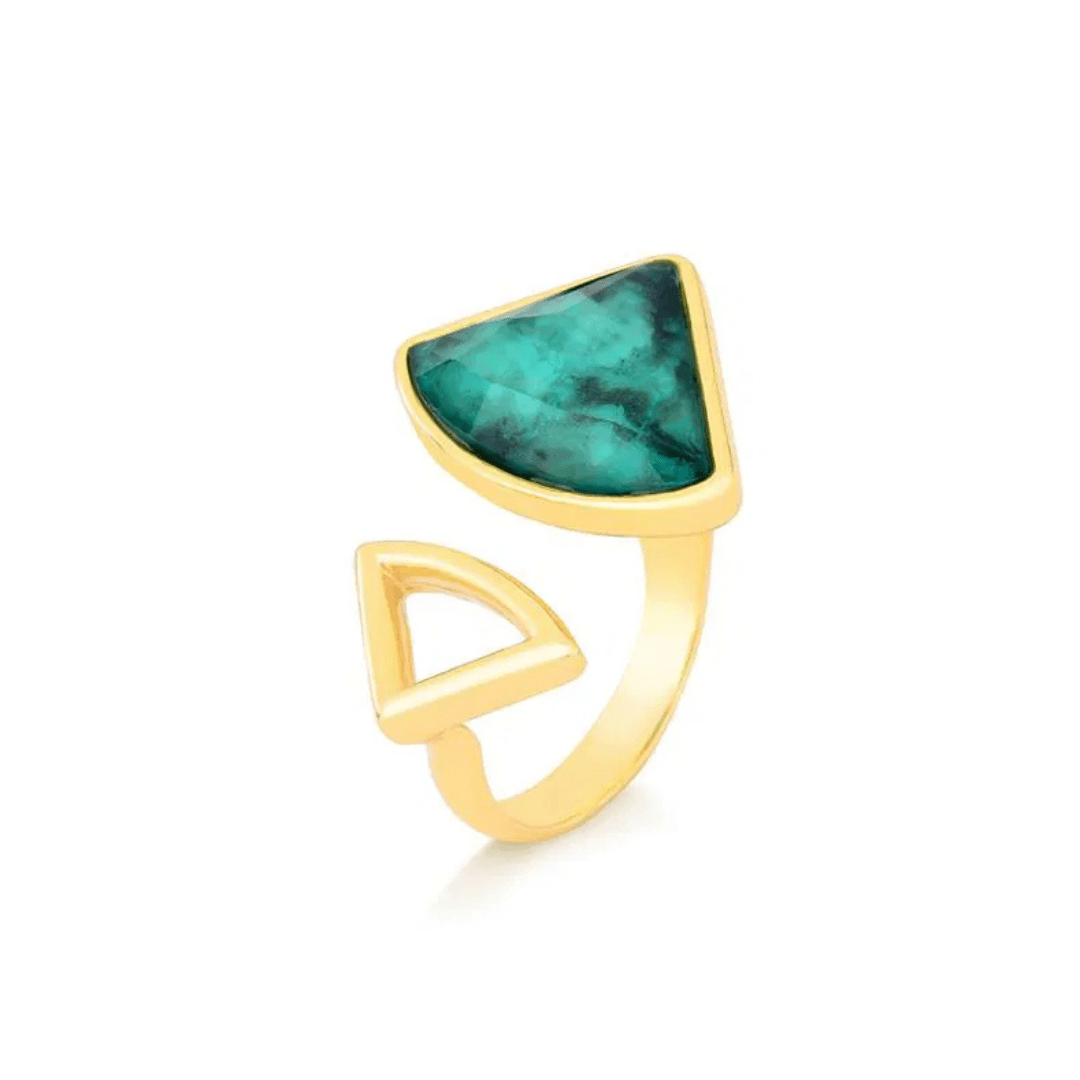 Emerald Geometric Bypass Ring – 24K Gold Multilayer Plated Adjustable | Luxury handcrafted jewelry with natural materials and genuine stones - Purplee Store