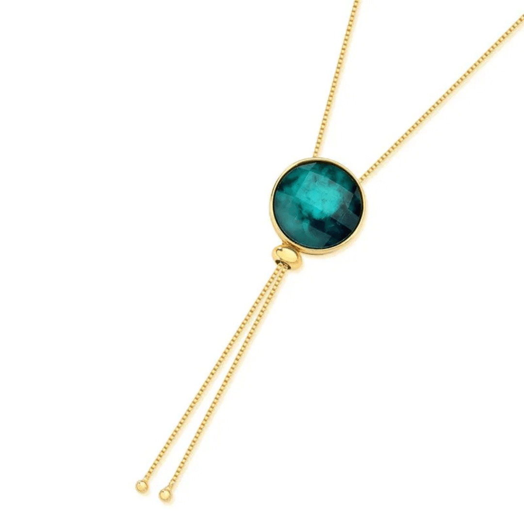 Emerald Icon Statement Necklace – Triple Layer 24K Gold Plated | Luxury handcrafted jewelry with natural materials and genuine stones - Purplee Store