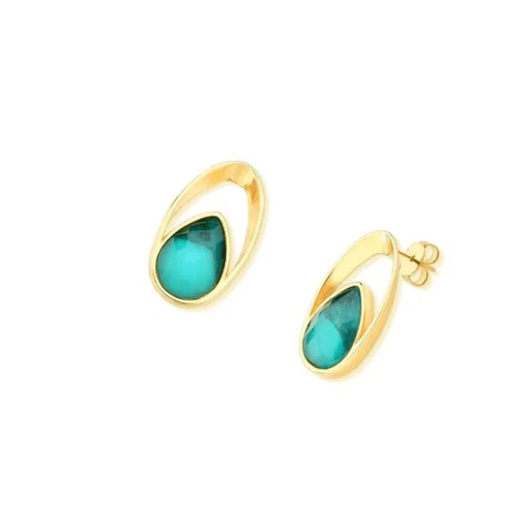 Emerald Orbit Earrings – 24K Gold Multilayer Plated Eco - Luxury | Luxury handcrafted jewelry with natural materials and genuine stones - Purplee Store