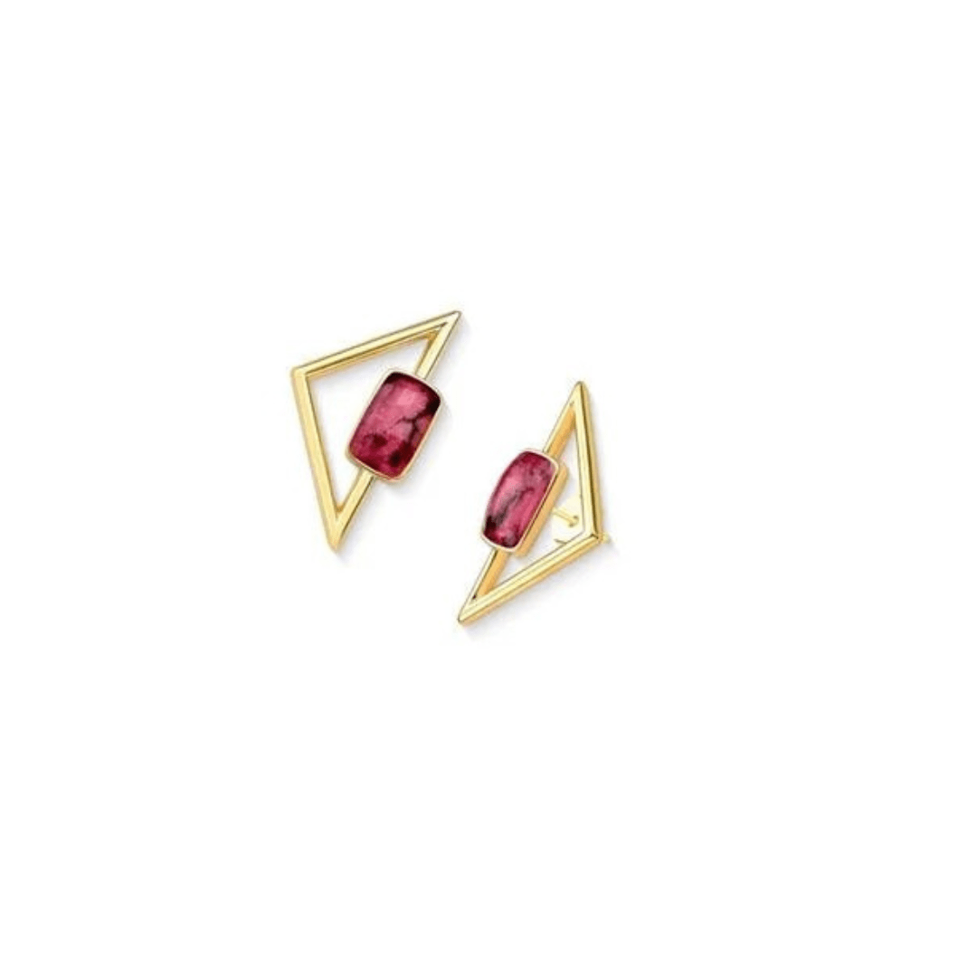 Genuine Rhodonite Drop Earrings 24K Gold Plated | Luxury handcrafted jewelry with natural materials and genuine stones - Purplee Store