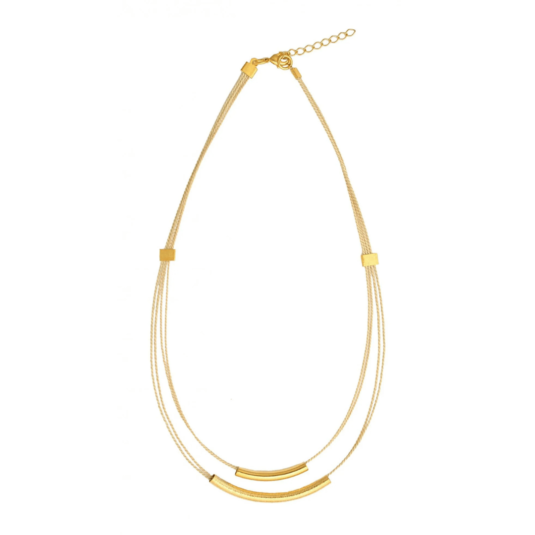 Handcrafted Buriti Minimalist Double - Layer Necklace with 18k Gold | Luxury handcrafted jewelry with natural materials and genuine stones - Purplee Store