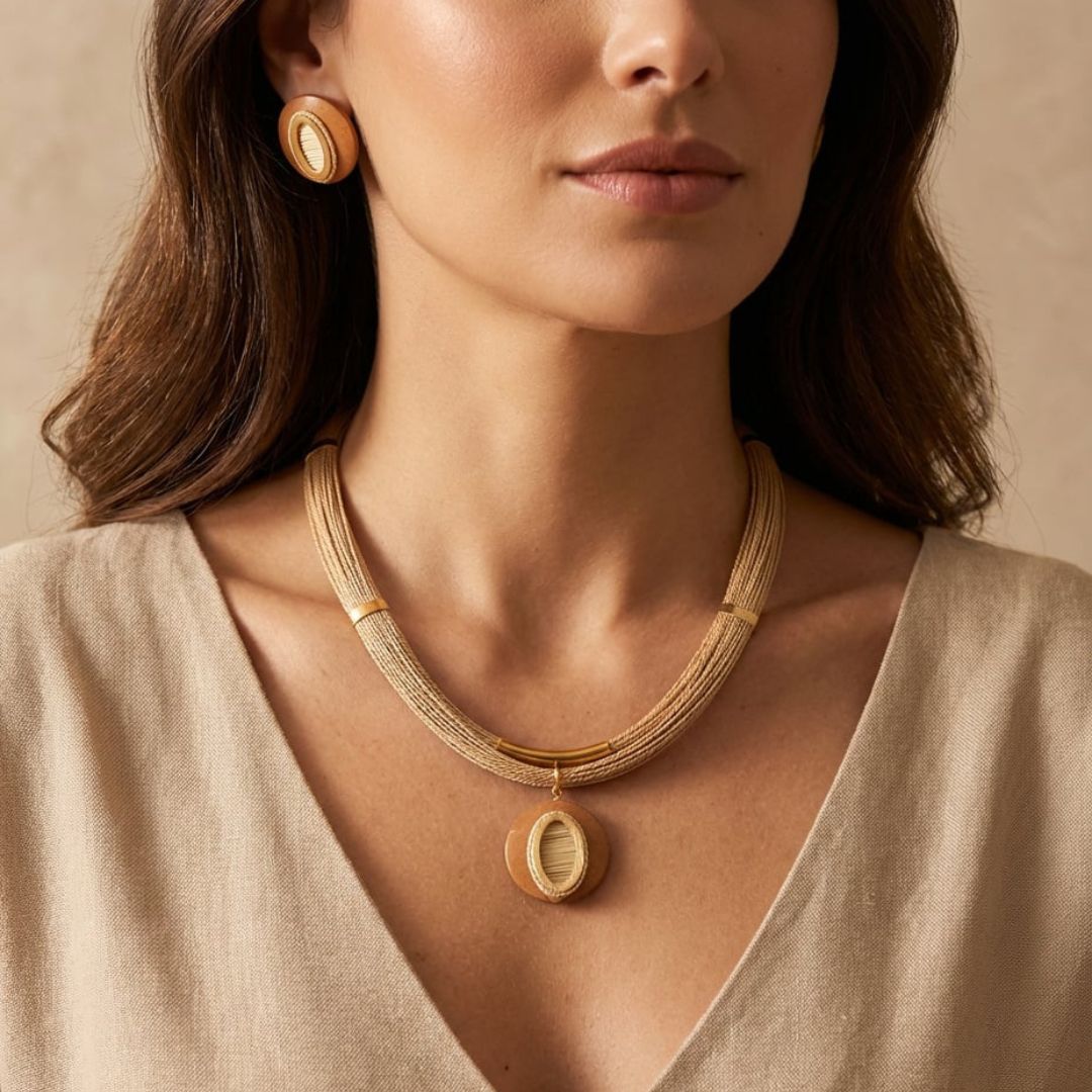 Handcrafted Buriti Vireli Jewelry Set with 18k Gold Accents | Luxury handcrafted jewelry with natural materials and genuine stones - Purplee Store