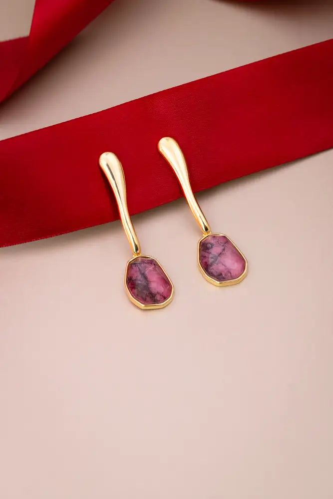  ICON Flow earrings in 18k Gold & Rhodonite