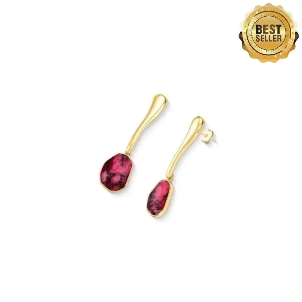 ICON Flow Earrings in 18k Gold & Rhodonite