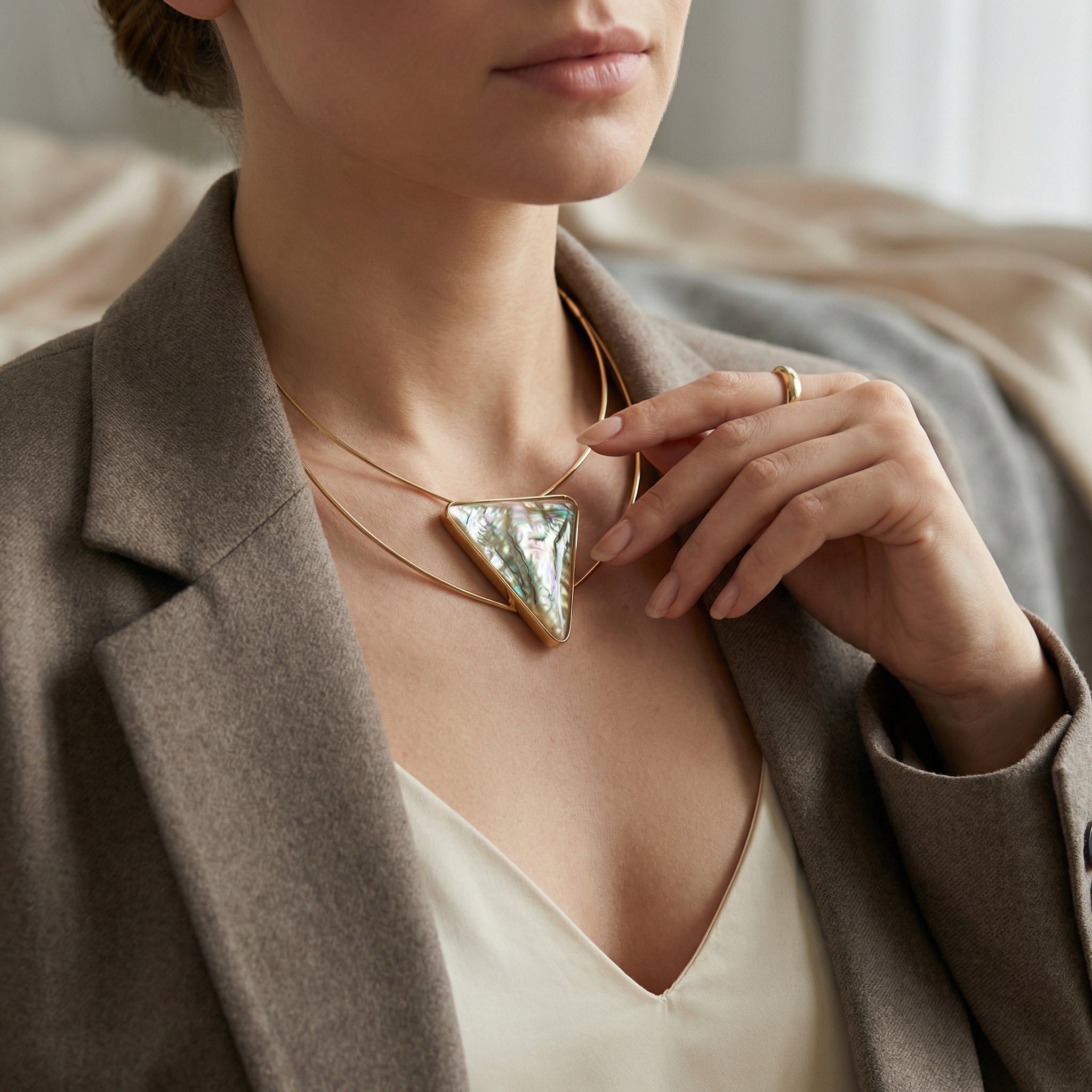 Luxury 24K Gold Plated Statement Necklace - Nautilus Sea Opal | Luxury handcrafted jewelry with natural materials and genuine stones - Purplee Store