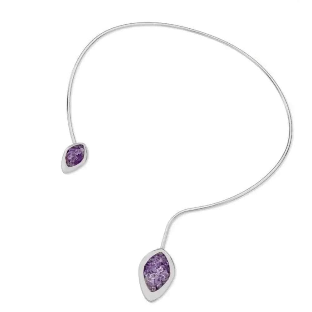 Minimalist Amethyst Rhodium Choker - Elegant Necklace | Luxury handcrafted jewelry with natural materials and genuine stones - Purplee Store