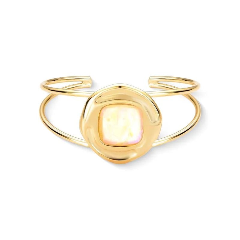 Natural Opal Bracelet 24K Gold Plated - Nautilus Design Handcrafted Jewelry | Luxury handcrafted jewelry with natural materials and genuine stones - Purplee Store