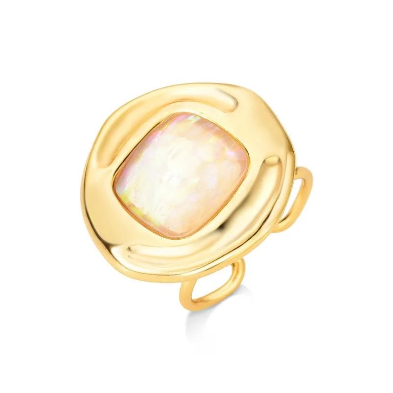 Premium 24K Gold Plated Ring with Genuine Opal of the Sea | Luxury handcrafted jewelry with natural materials and genuine stones - Purplee Store