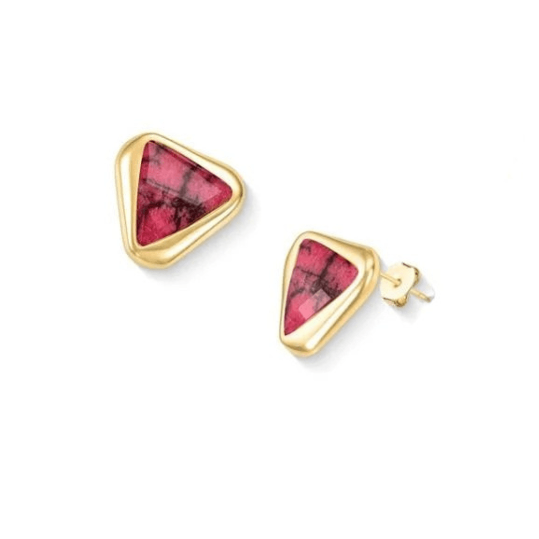 Premium 24K Gold Plated Statement Earrings with Genuine Red Rhodonite | Luxury handcrafted jewelry with natural materials and genuine stones - Purplee Store